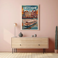 Amsterdam Vintage Canal Scene Travel Poster PosterGoat