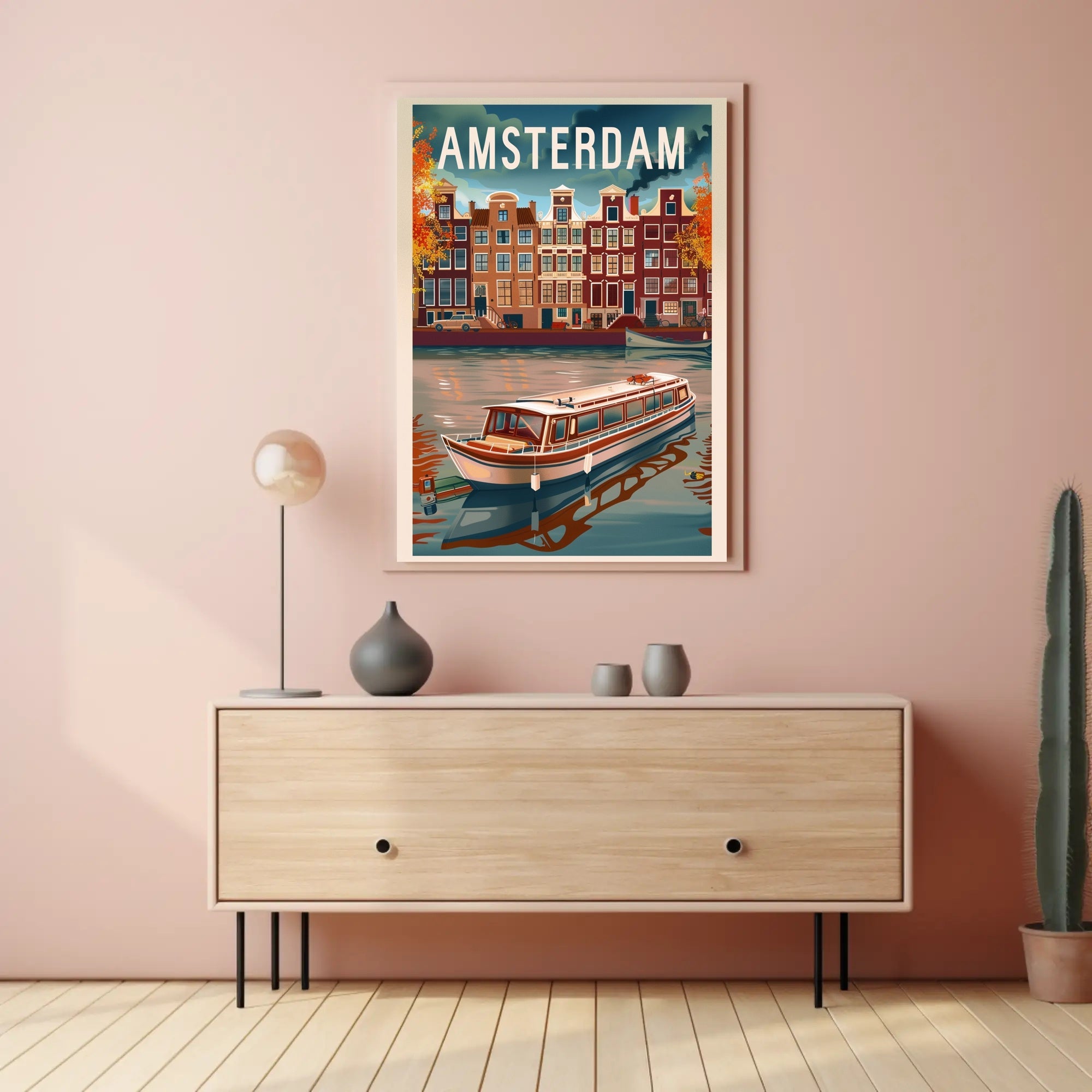 Amsterdam Vintage Canal Scene Travel Poster PosterGoat