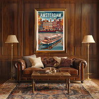 Amsterdam Vintage Canal Scene Travel Poster PosterGoat