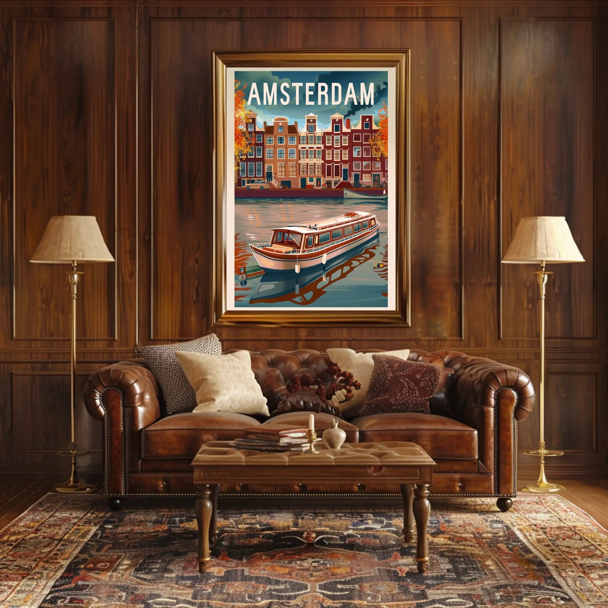 Amsterdam Vintage Canal Scene Travel Poster PosterGoat