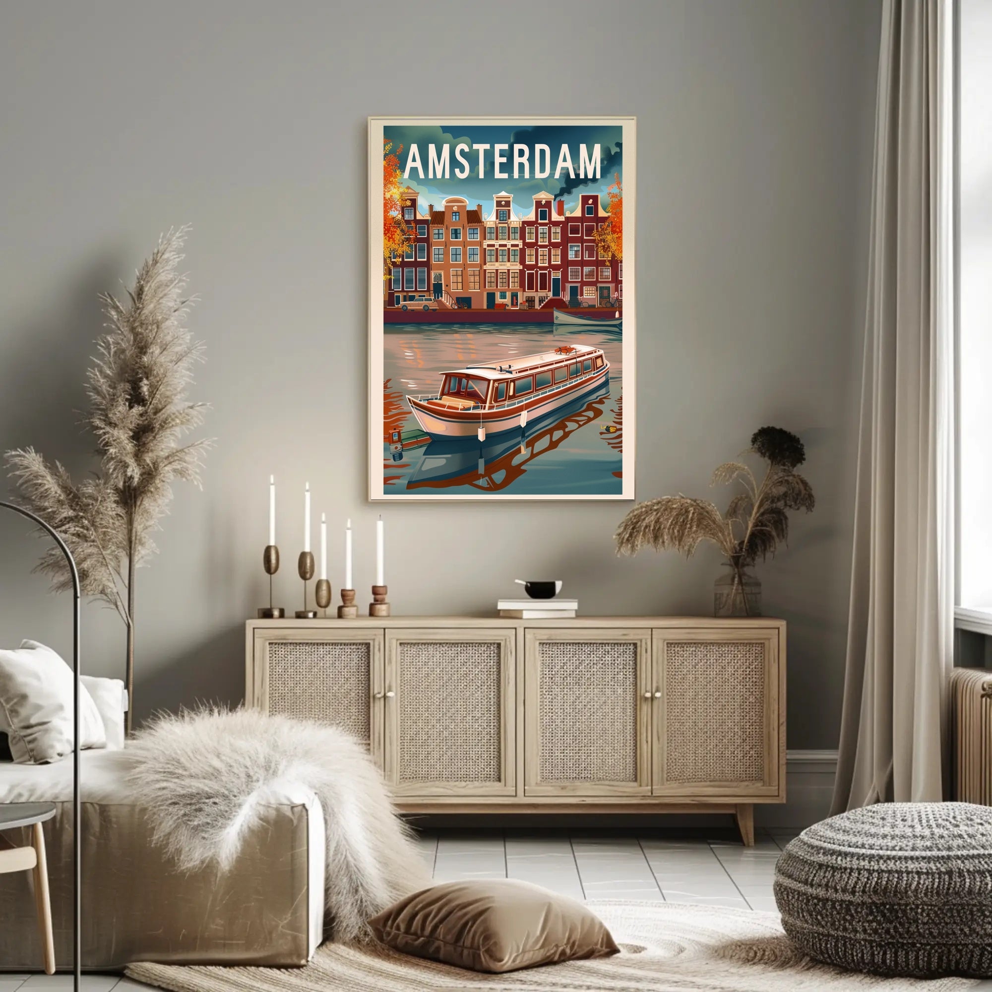 Amsterdam Vintage Canal Scene Travel Poster PosterGoat