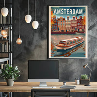 Amsterdam Vintage Canal Scene Travel Poster PosterGoat