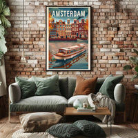 Amsterdam Vintage Canal Scene Travel Poster PosterGoat