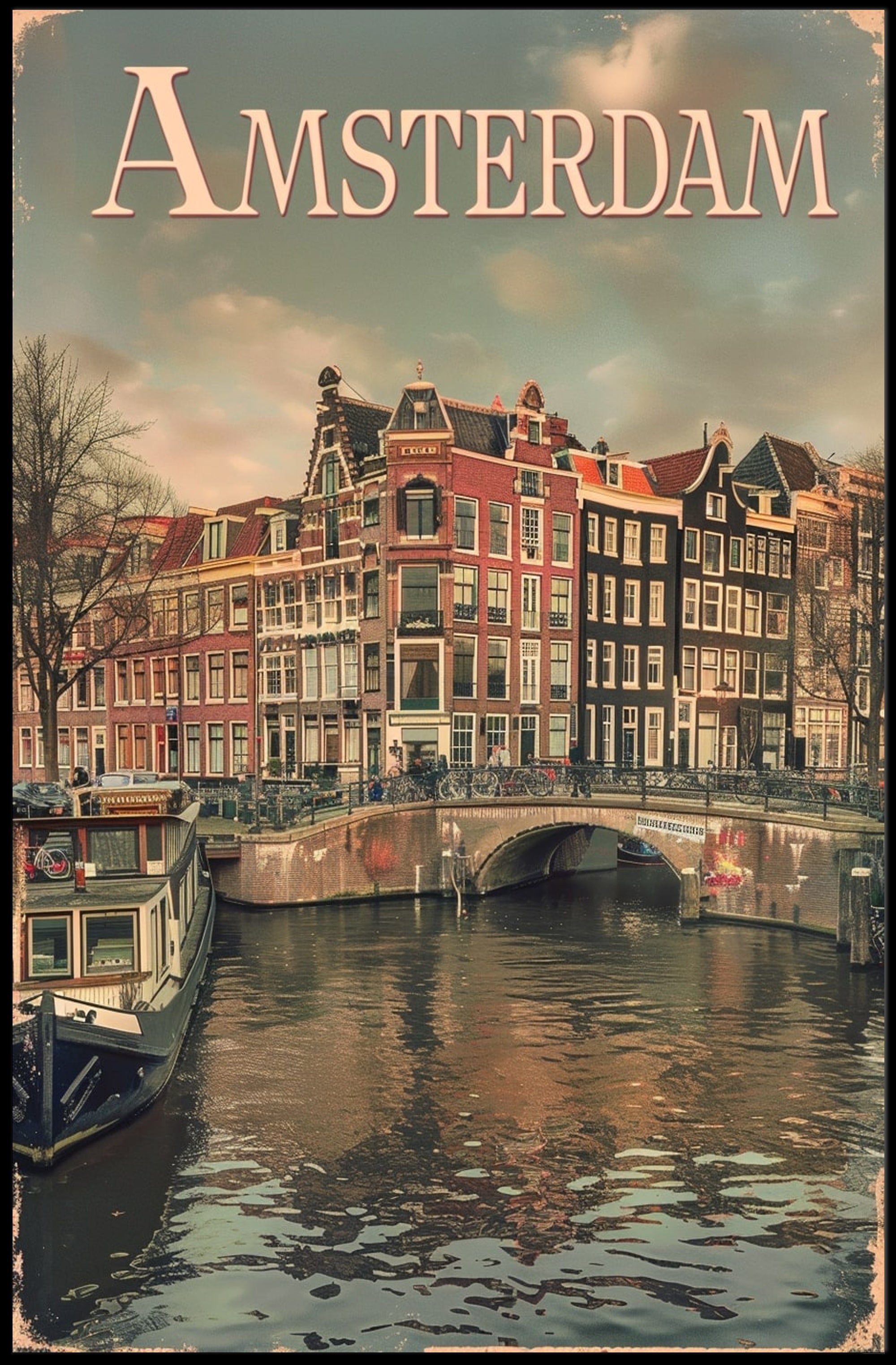 Amsterdam's Historic Canals Vintage Urban or Cityscape Poster PosterGoat