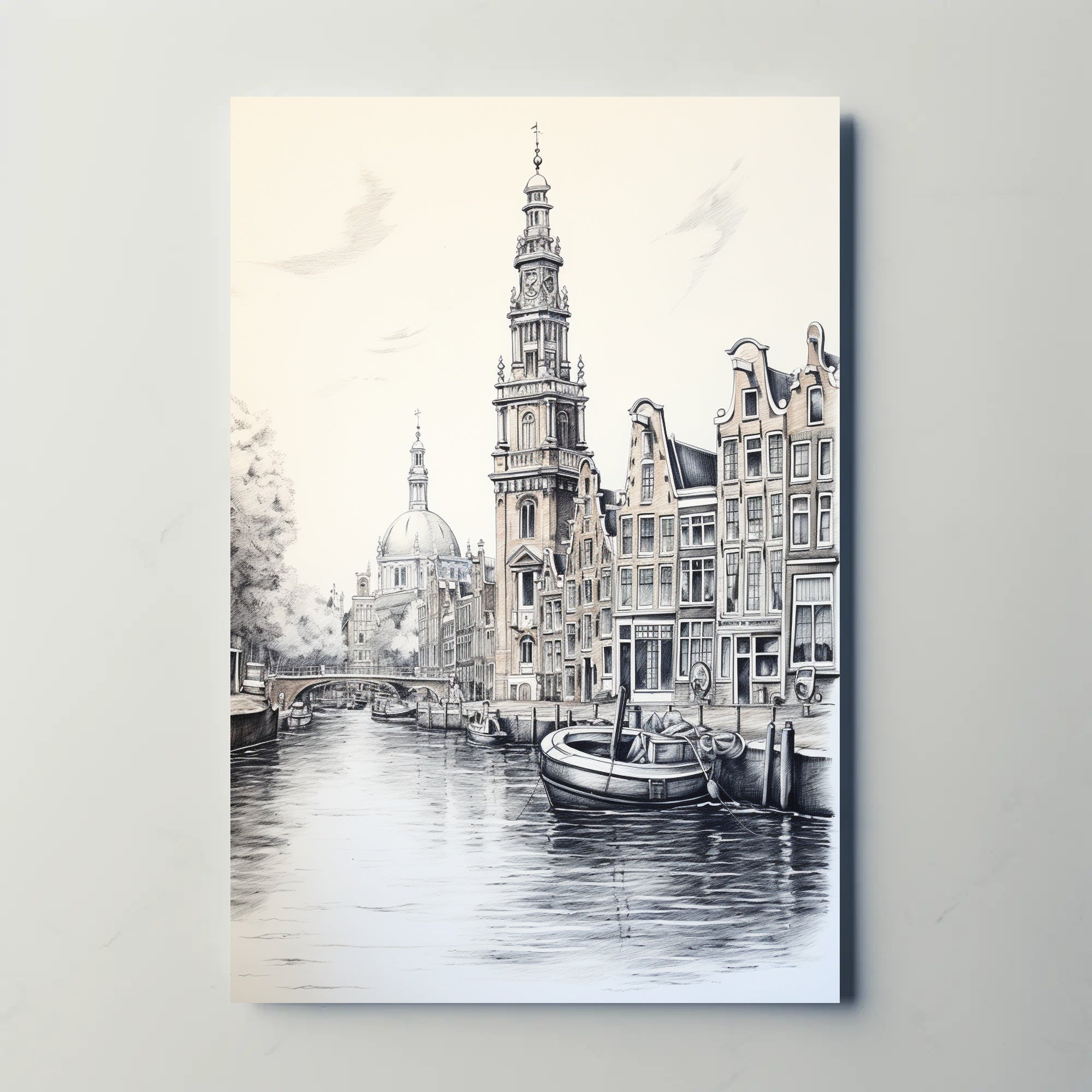 Amsterdam's Iconic Canals Monochrome Artistic Travel Poster PosterGoat