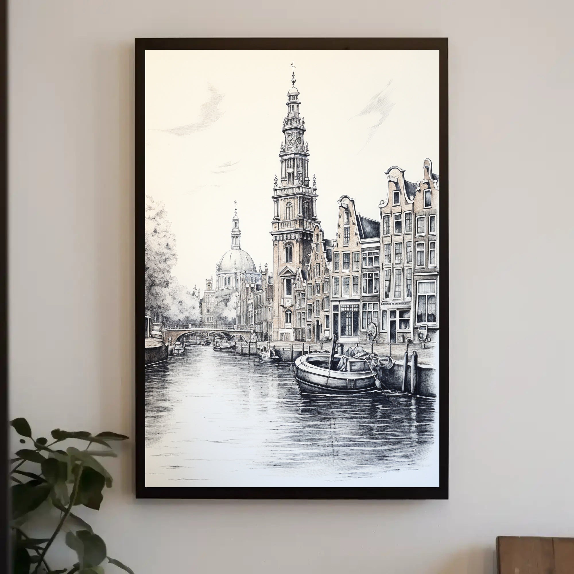 Amsterdam's Iconic Canals Monochrome Artistic Travel Poster PosterGoat