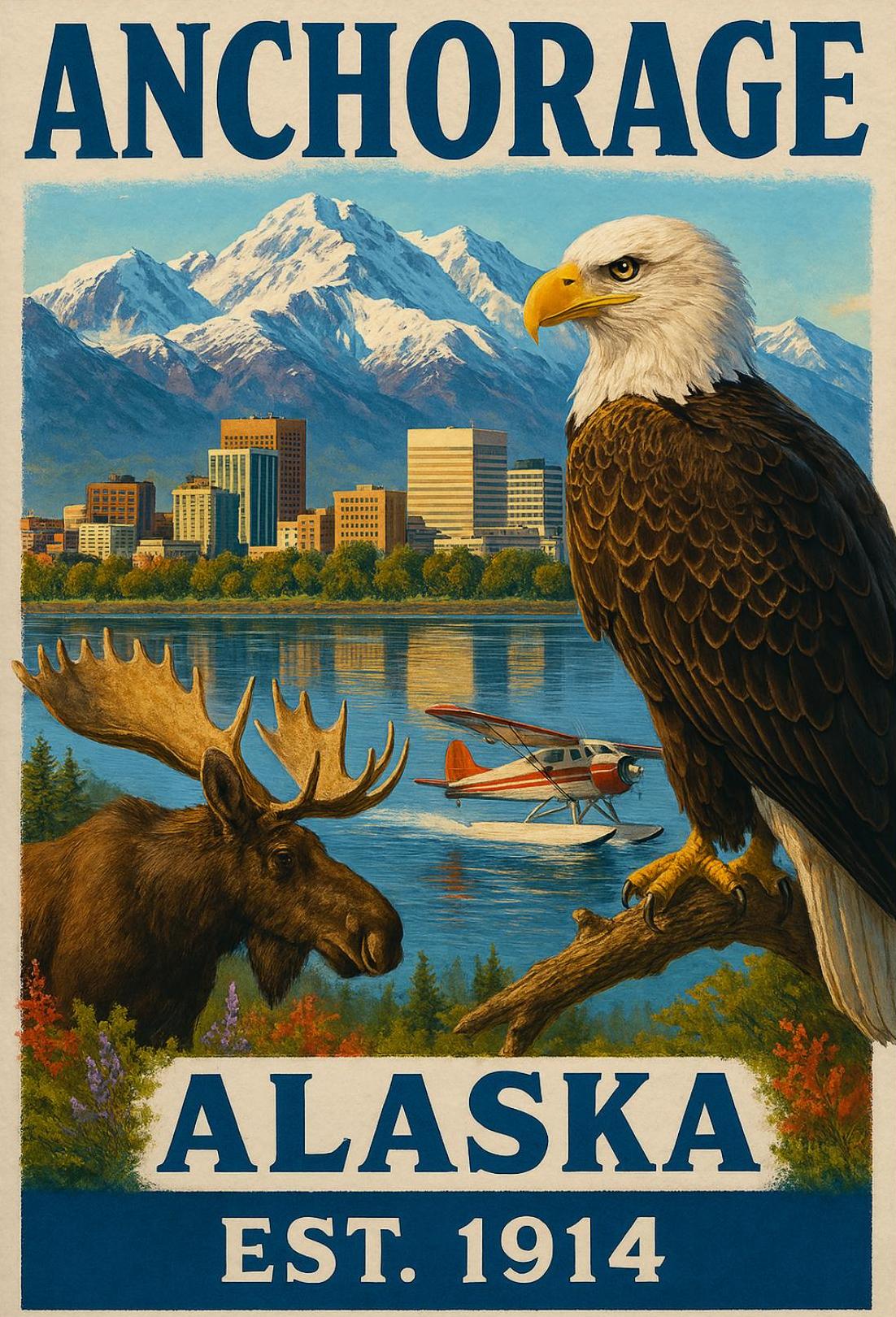 Anchorage Alaska Adventure Vintage Travel Poster PosterGoat