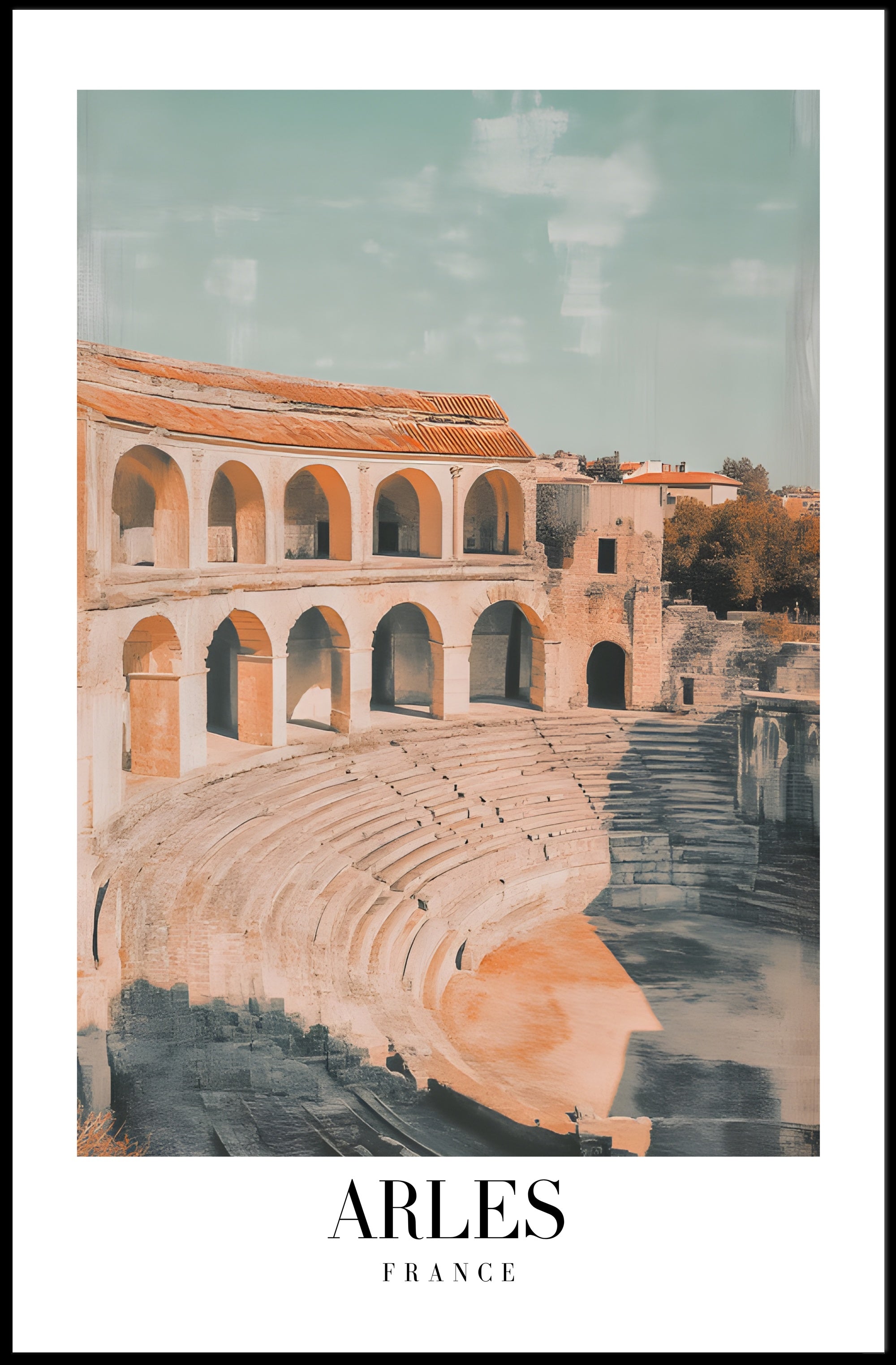 Ancient Arles Amphitheater Illustration Historical or Presidential Poster PosterGoat