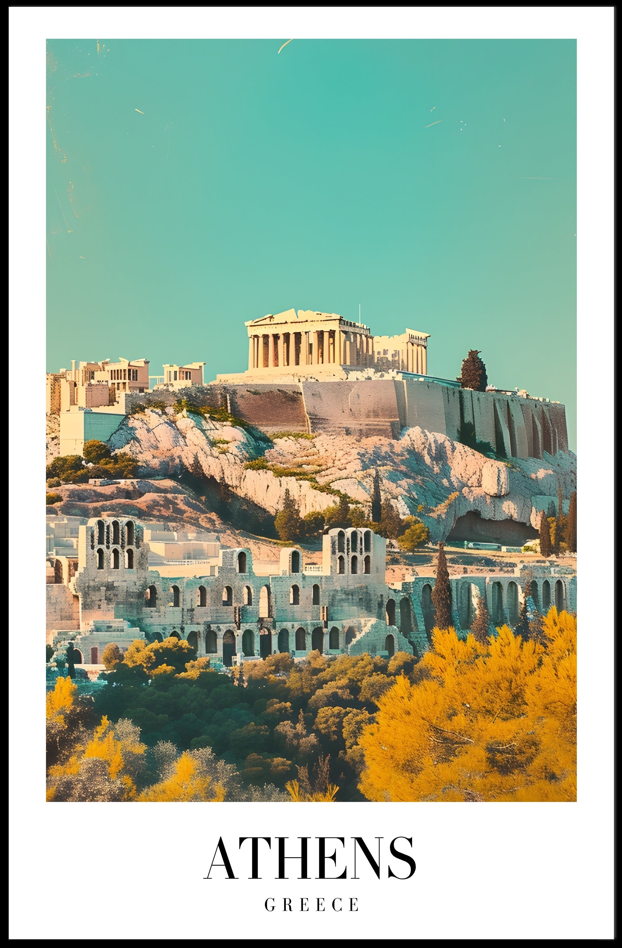 Ancient Athens Acropolis Parthenon Cityscape Travel Poster PosterGoat