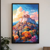 Ancient Greek Acropolis in Vibrant Colors Artistic Poster PosterGoat