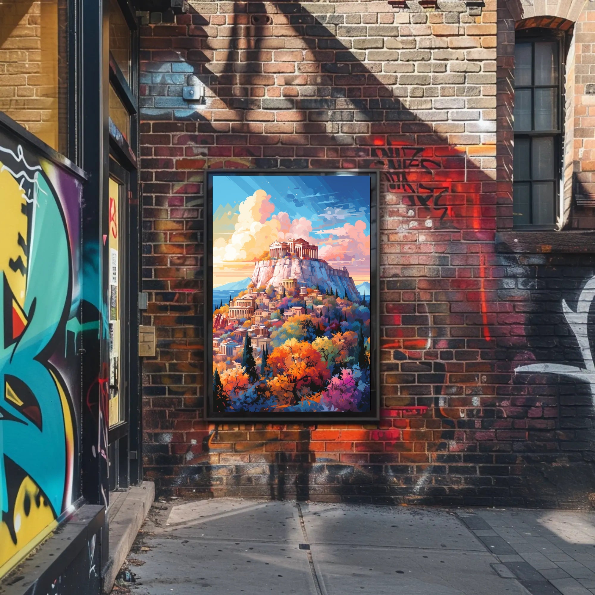 Ancient Greek Acropolis in Vibrant Colors Artistic Poster PosterGoat