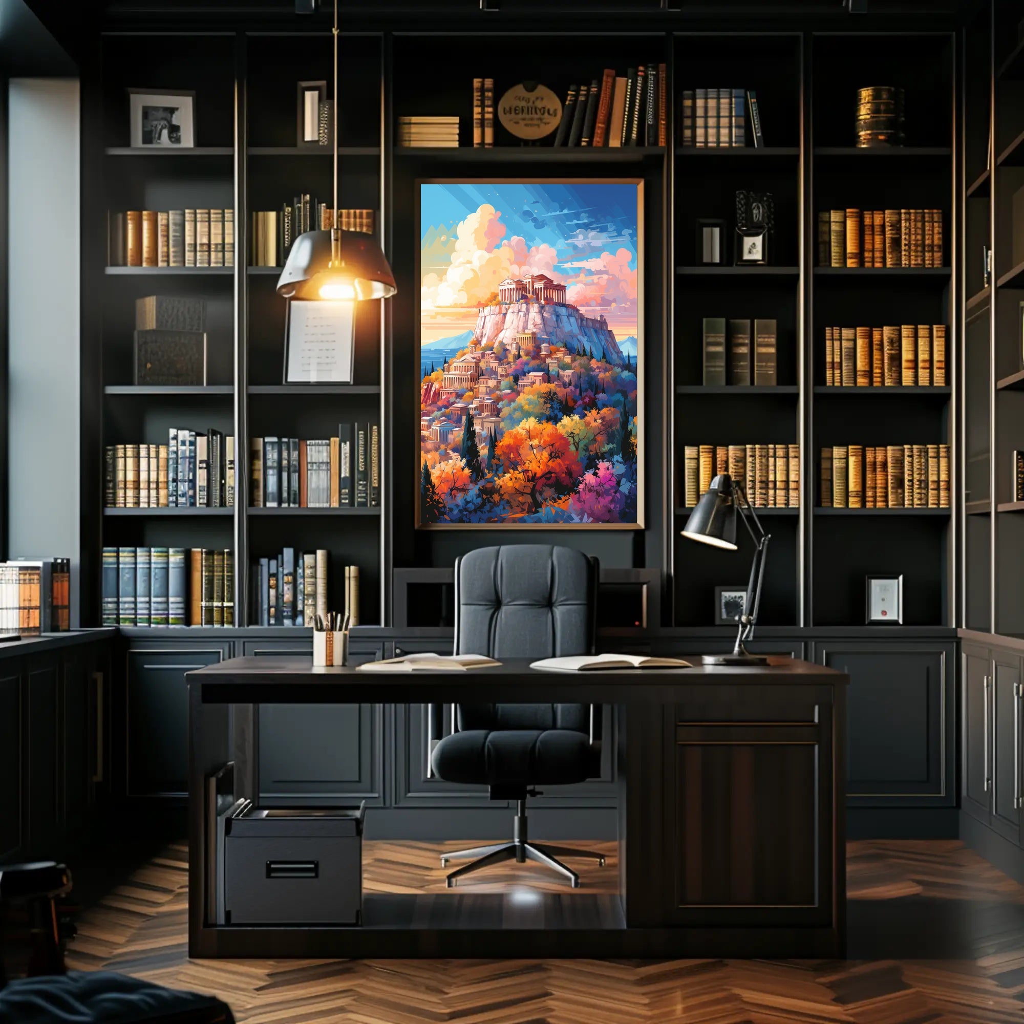 Ancient Greek Acropolis in Vibrant Colors Artistic Poster PosterGoat