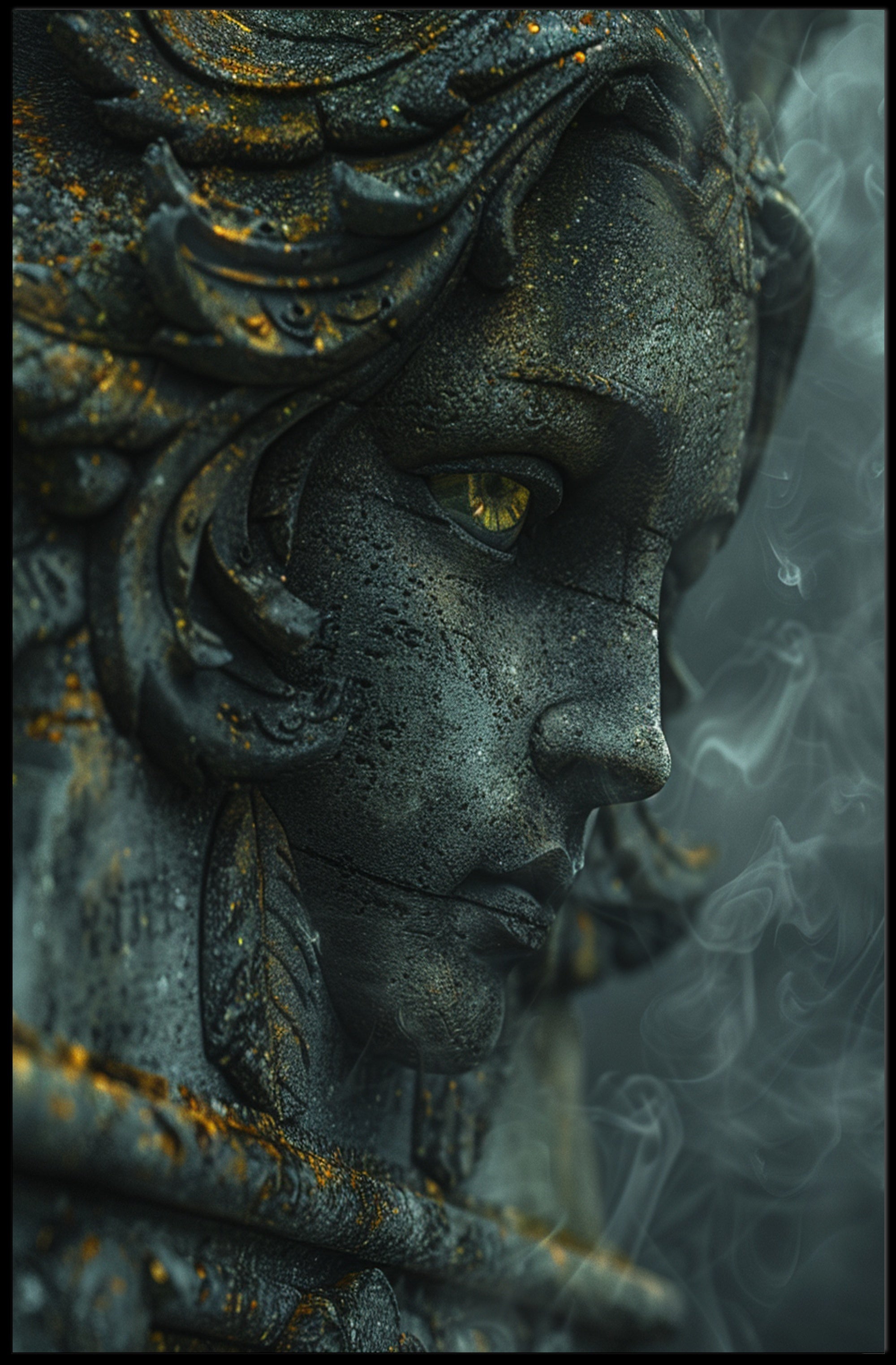 Ancient Mystical Stone Sculpture Photorealistic Fantasy Mythology Poster PosterGoat