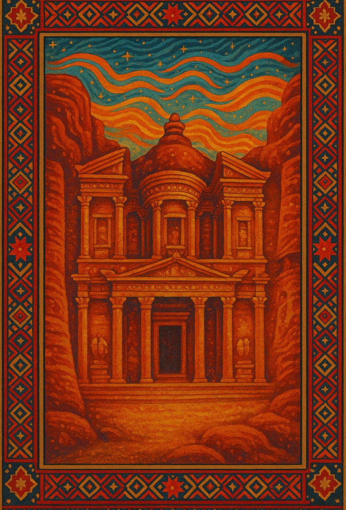 Ancient Mystique: Petra-Inspired Adventure Cultural Heritage Poster PosterGoat