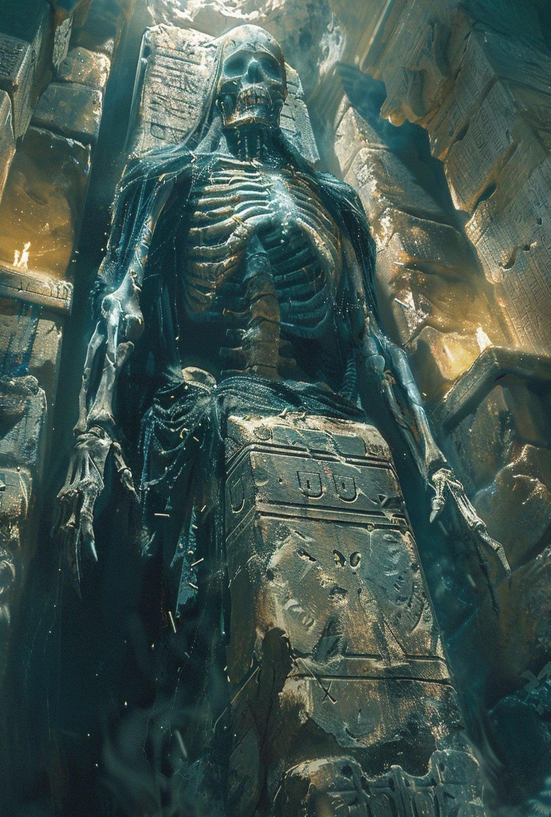 Ancient Skeleton Tomb Scene in Fantasy Heritage Poster PosterGoat