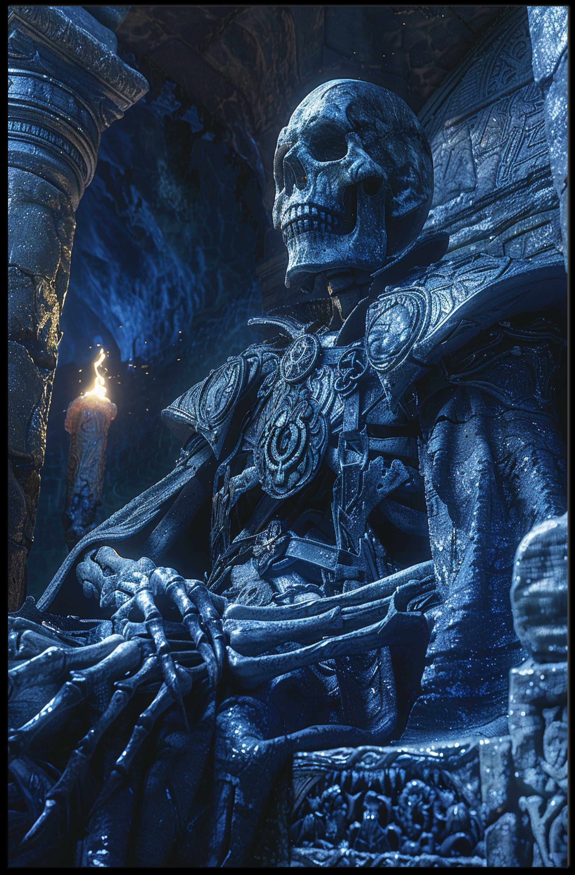 Ancient Skeleton on Throne: Fantasy or Mythology Poster PosterGoat