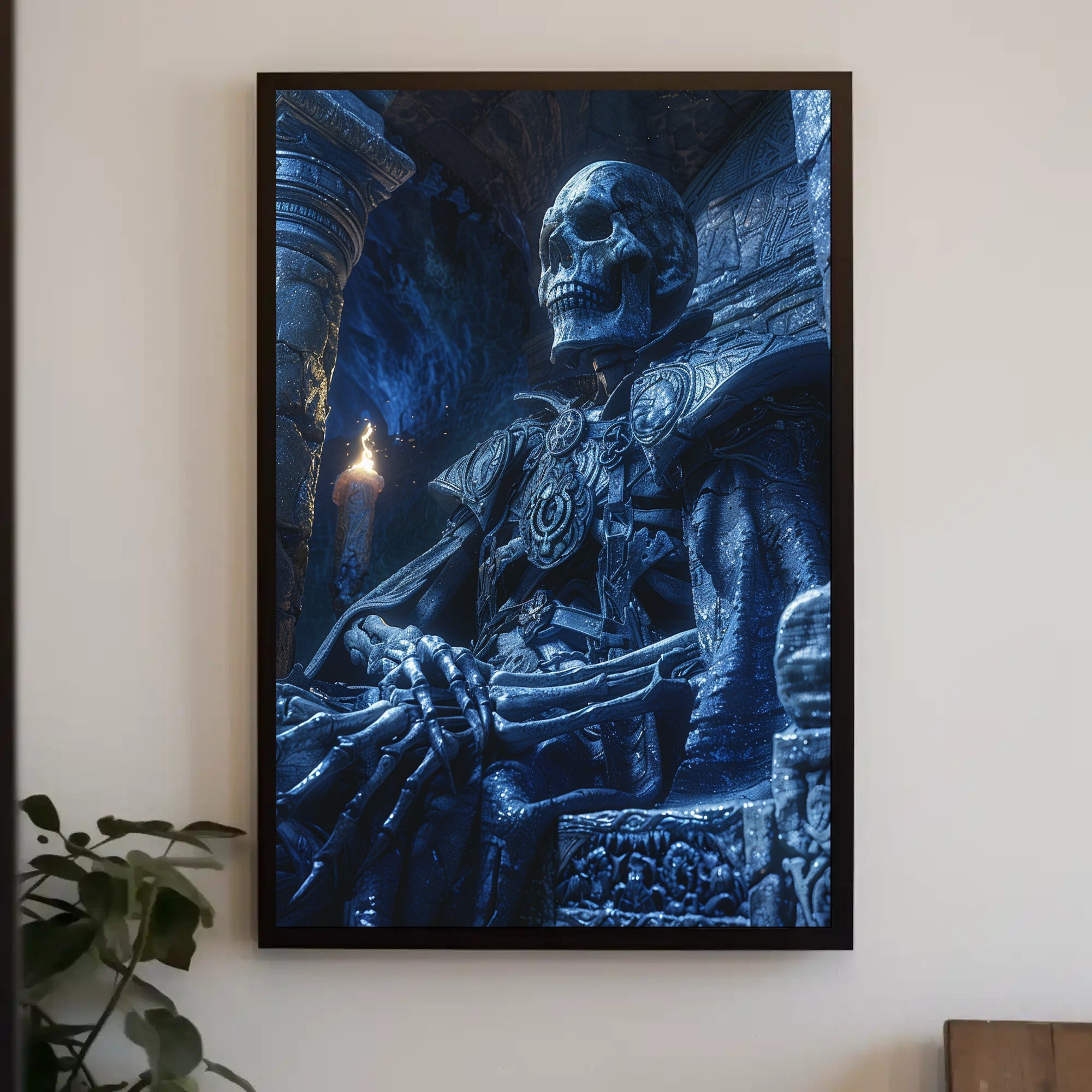 Ancient Skeleton on Throne: Fantasy or Mythology Poster PosterGoat