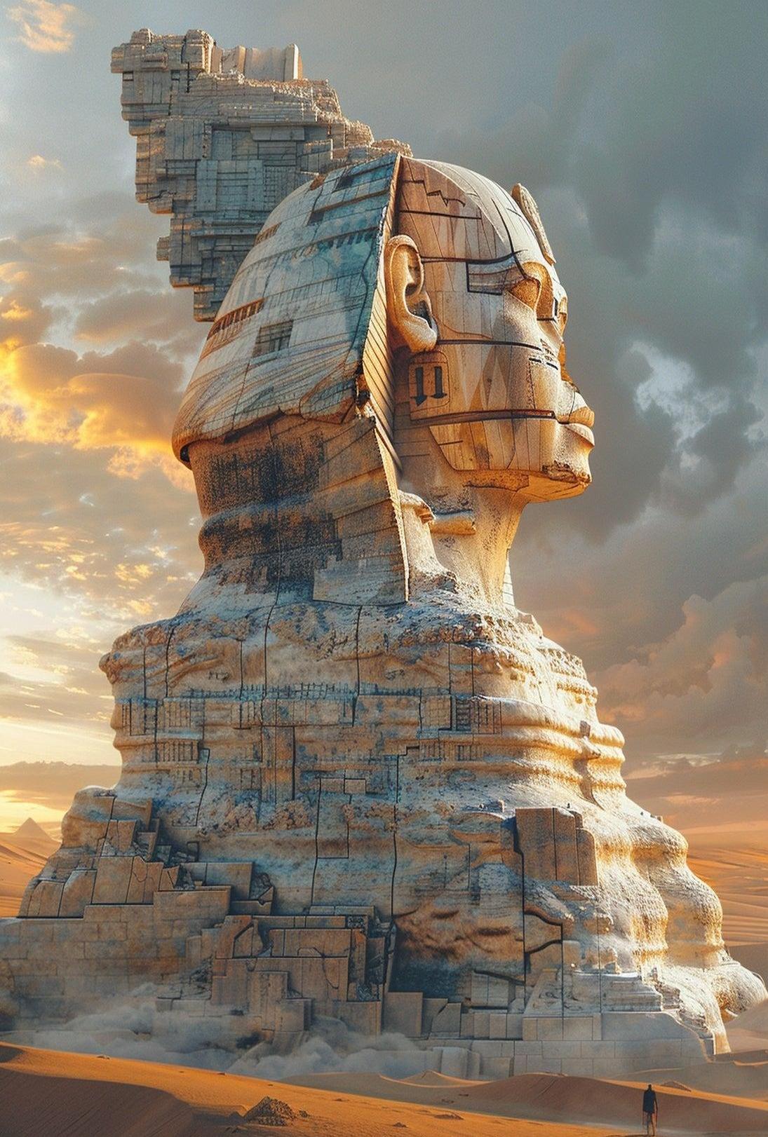 Ancient Tech Fusion: Epic Sci-Fi Sphinx Futuristic Sci-Fi Poster PosterGoat