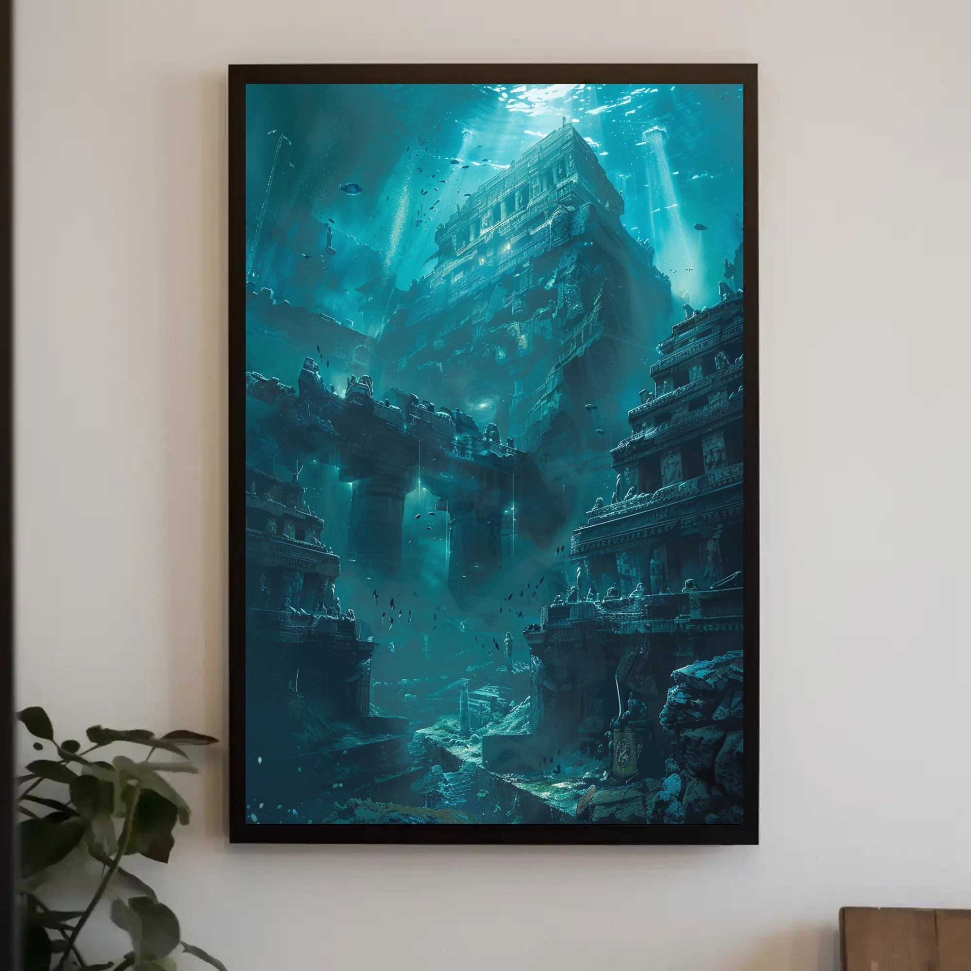 Ancient Underwater Temple Exploration Artistic and Pop Culture Poster PosterGoat