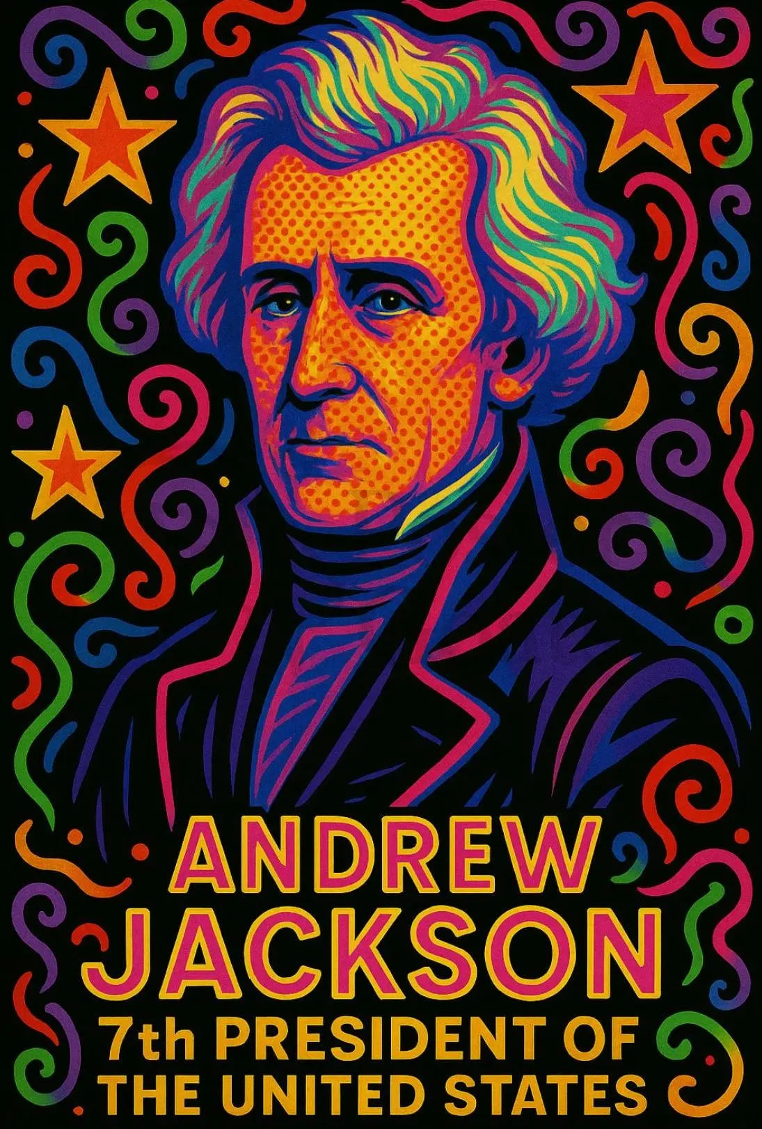 Andrew Jackson Vibrant Pop Art Historical Poster PosterGoat