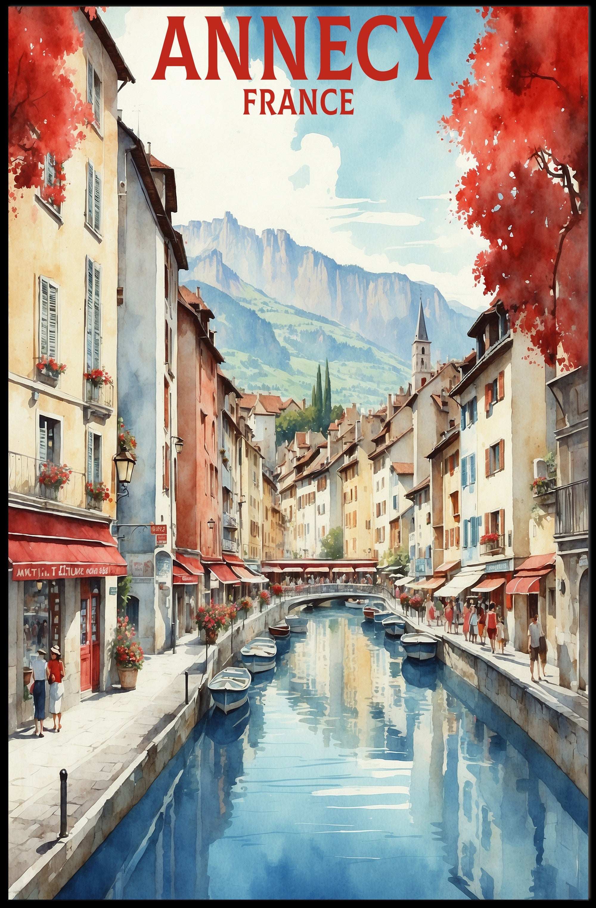 Annecy Canal Dreamscape Watercolor Travel Poster PosterGoat
