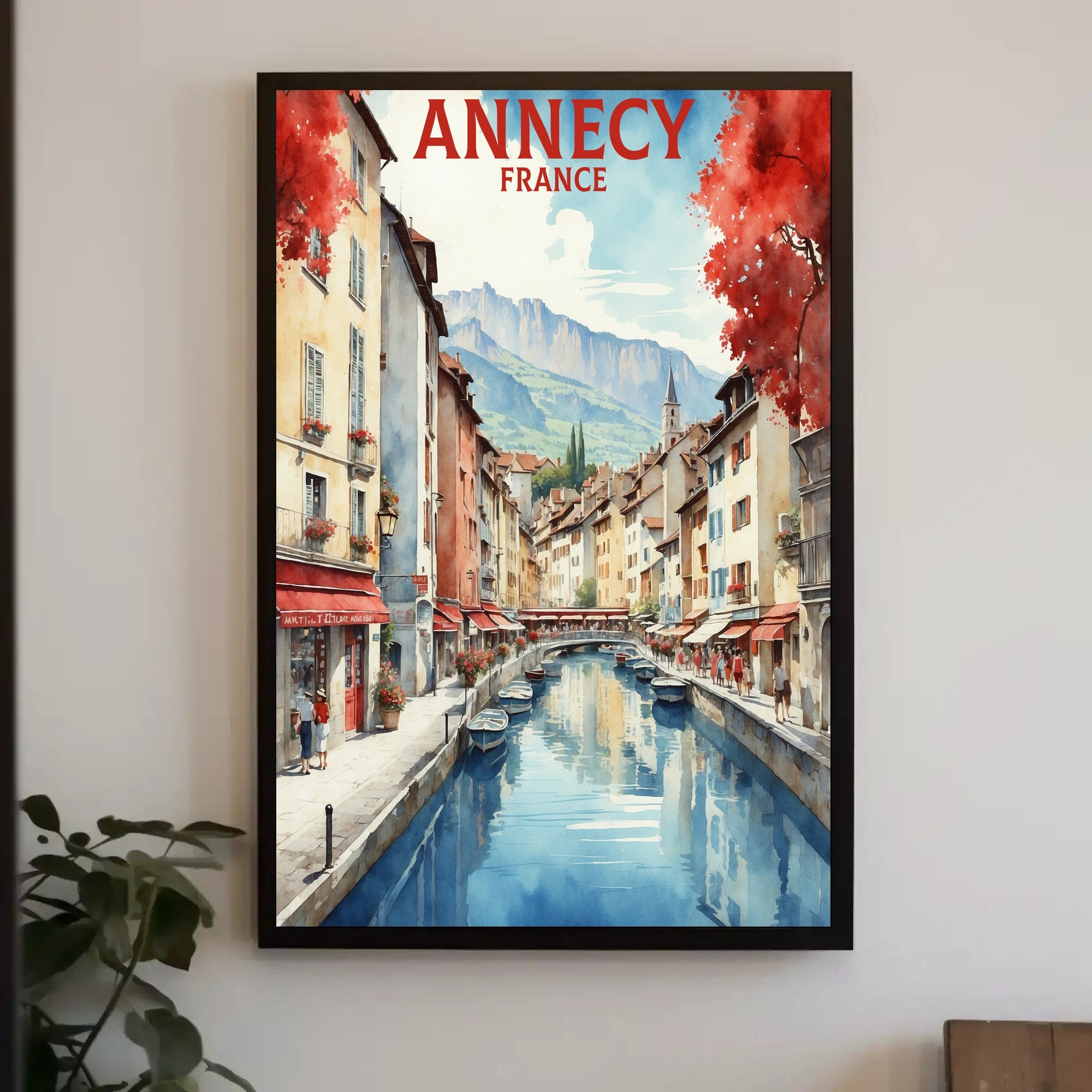 Annecy Canal Dreamscape Watercolor Travel Poster PosterGoat
