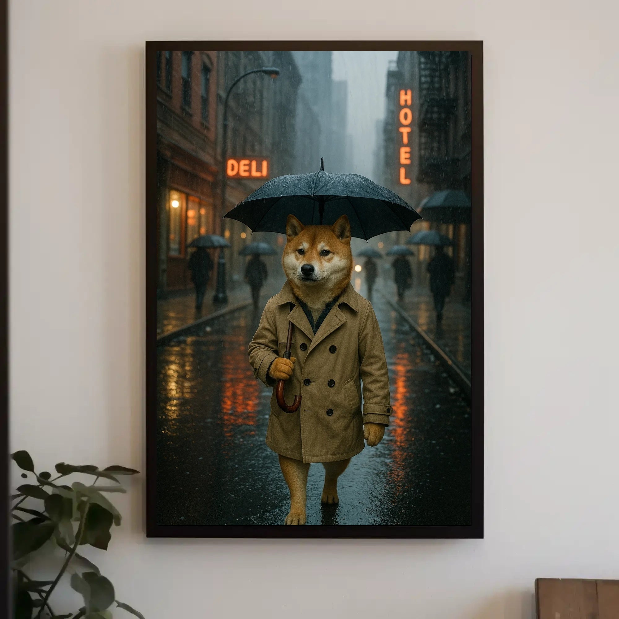 Anthropomorphic Shiba Inu in Urban Cityscape Art Poster PosterGoat