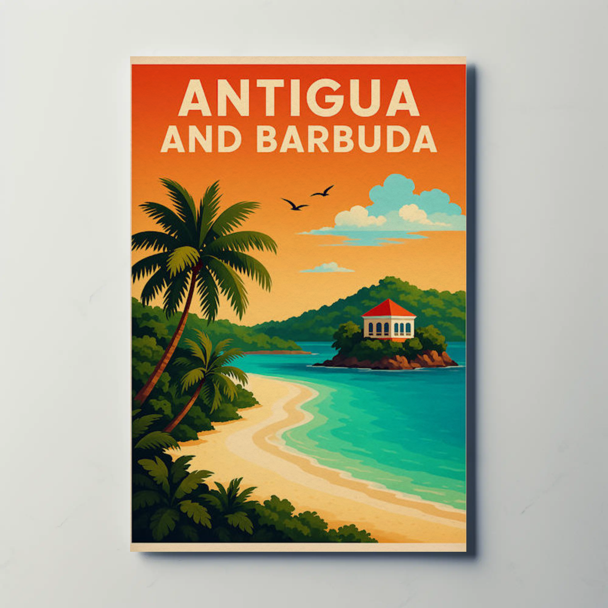 Antigua And Barbuda Caribbean Beach Sunset Travel Poster PosterGoat
