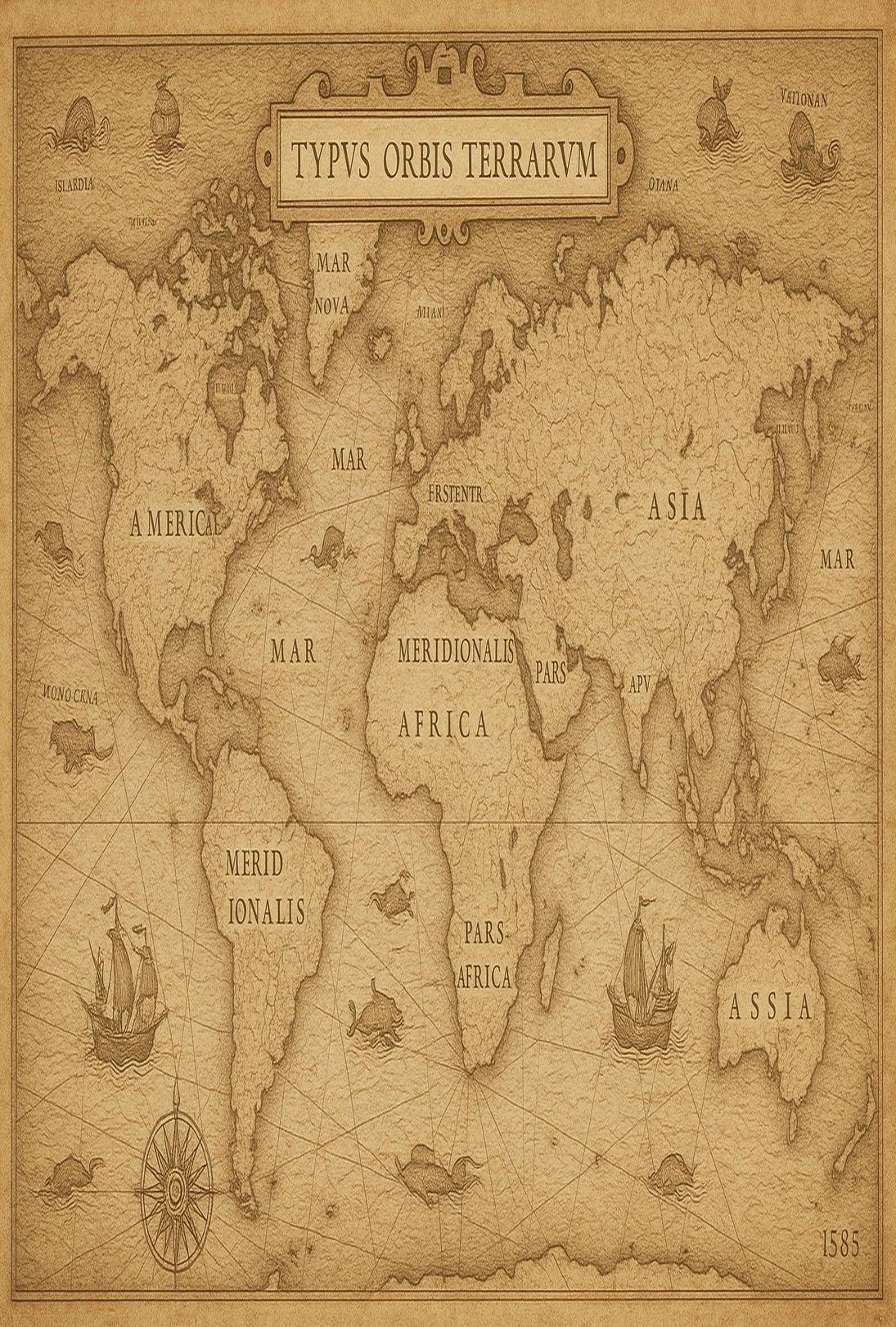 Antique 1585 World Map Vintage Travel Poster PosterGoat