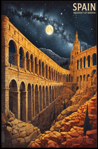 Aqueduct of Segovia Romanticized Vintage Travel Poster PosterGoat