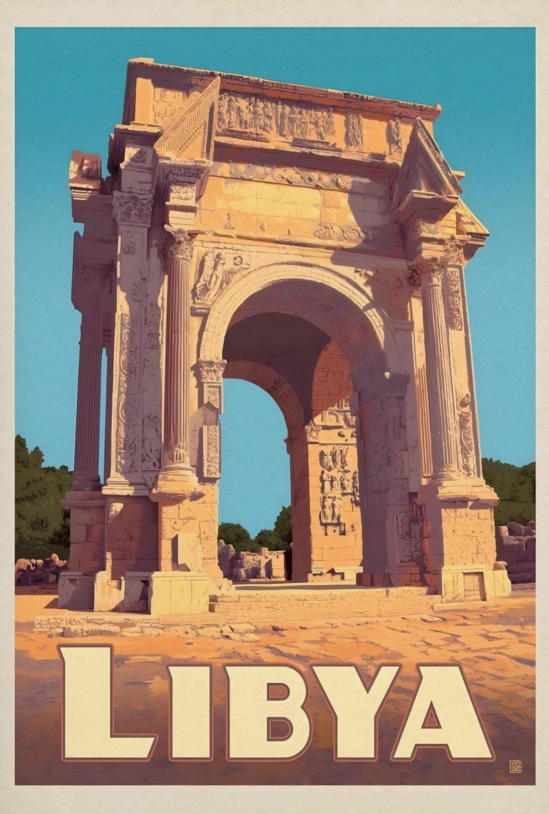 Arch of Septimius Severus Vintage Libya Travel Poster PosterGoat