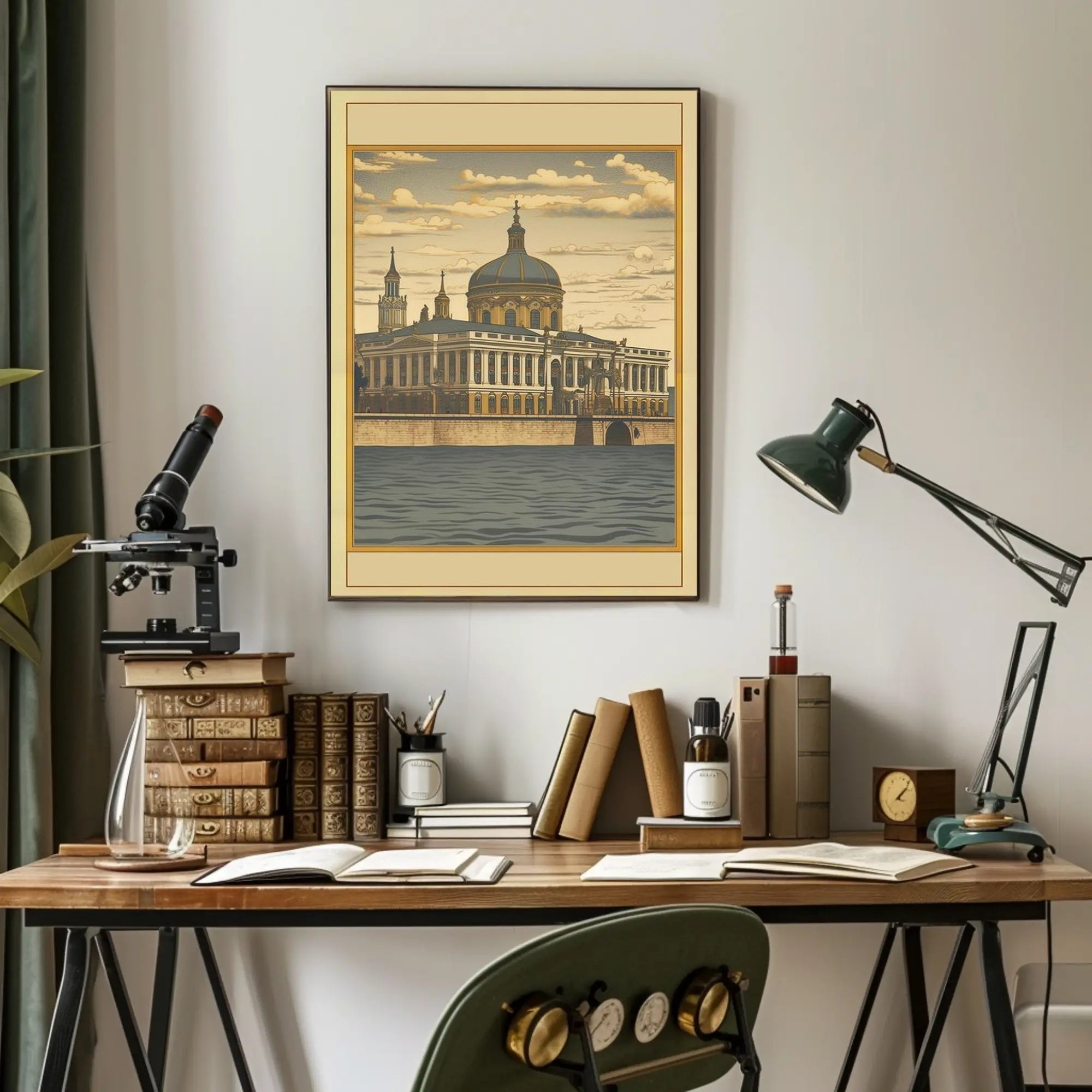 Architectural Elegance by the Water Poster PosterGoat