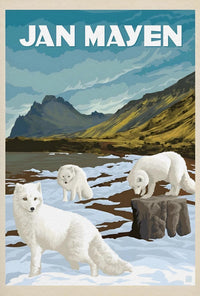 Arctic Foxes in Jan Mayen Vintage Travel Poster PosterGoat