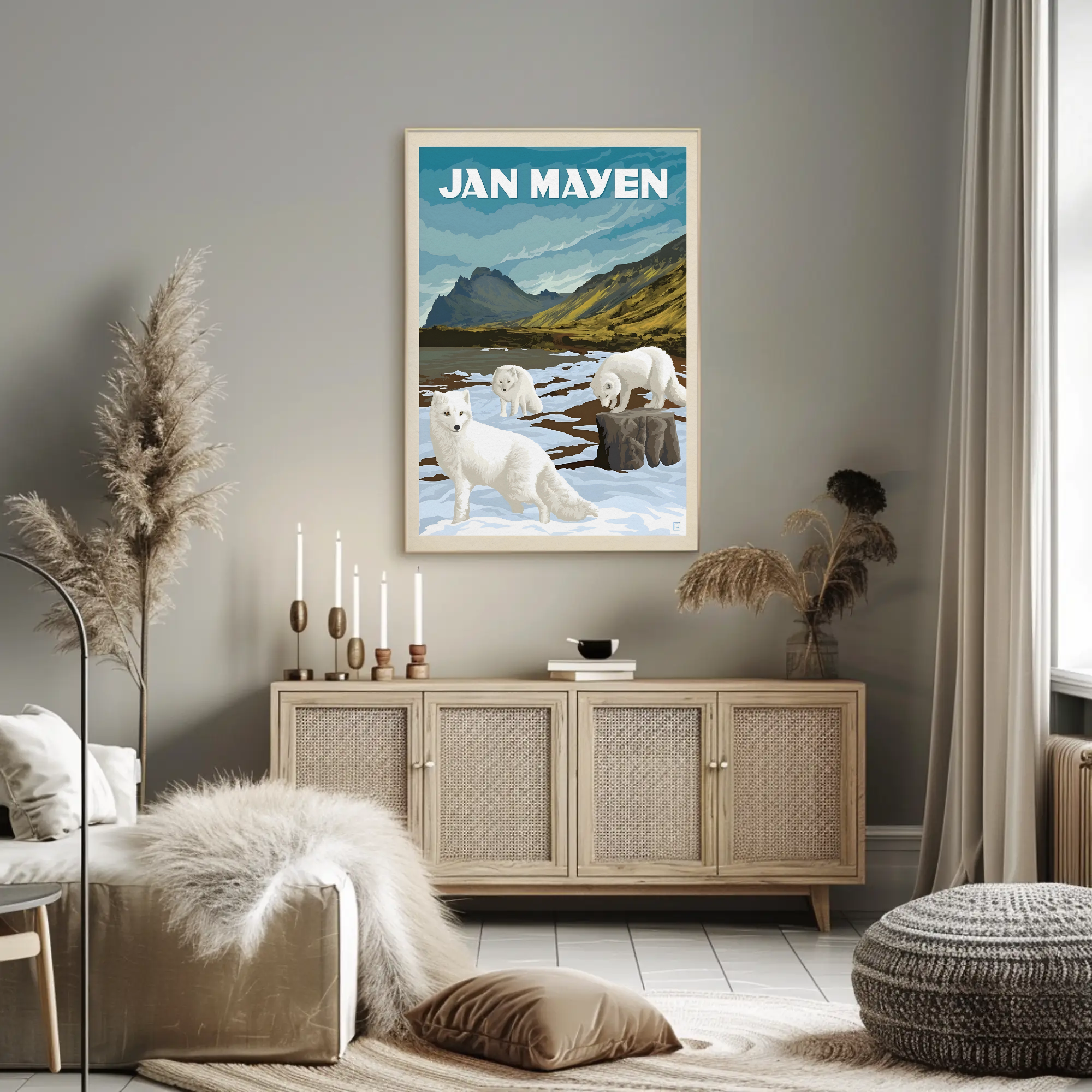 Arctic Foxes in Jan Mayen Vintage Travel Poster PosterGoat