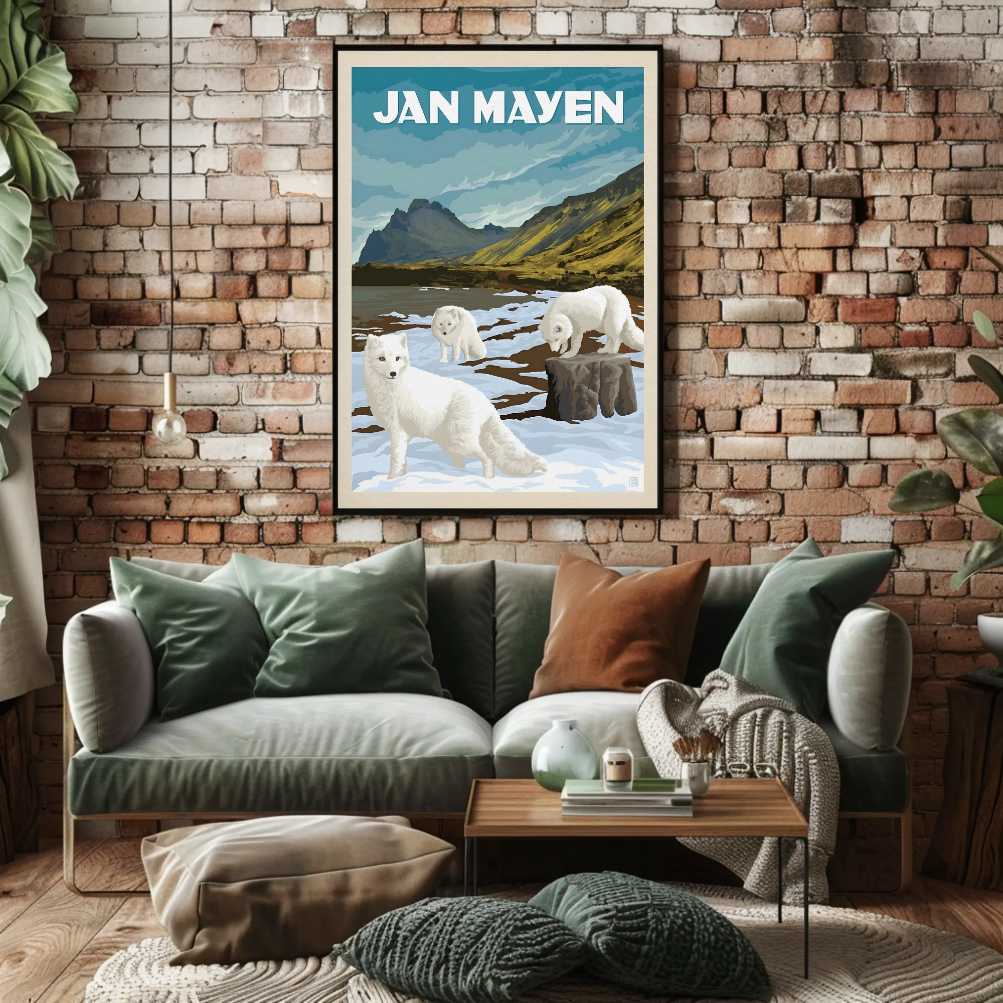 Arctic Foxes in Jan Mayen Vintage Travel Poster PosterGoat