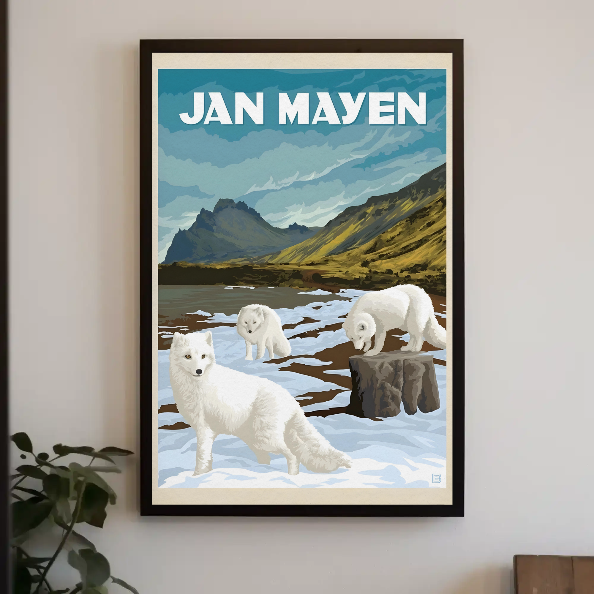 Arctic Foxes in Jan Mayen Vintage Travel Poster PosterGoat