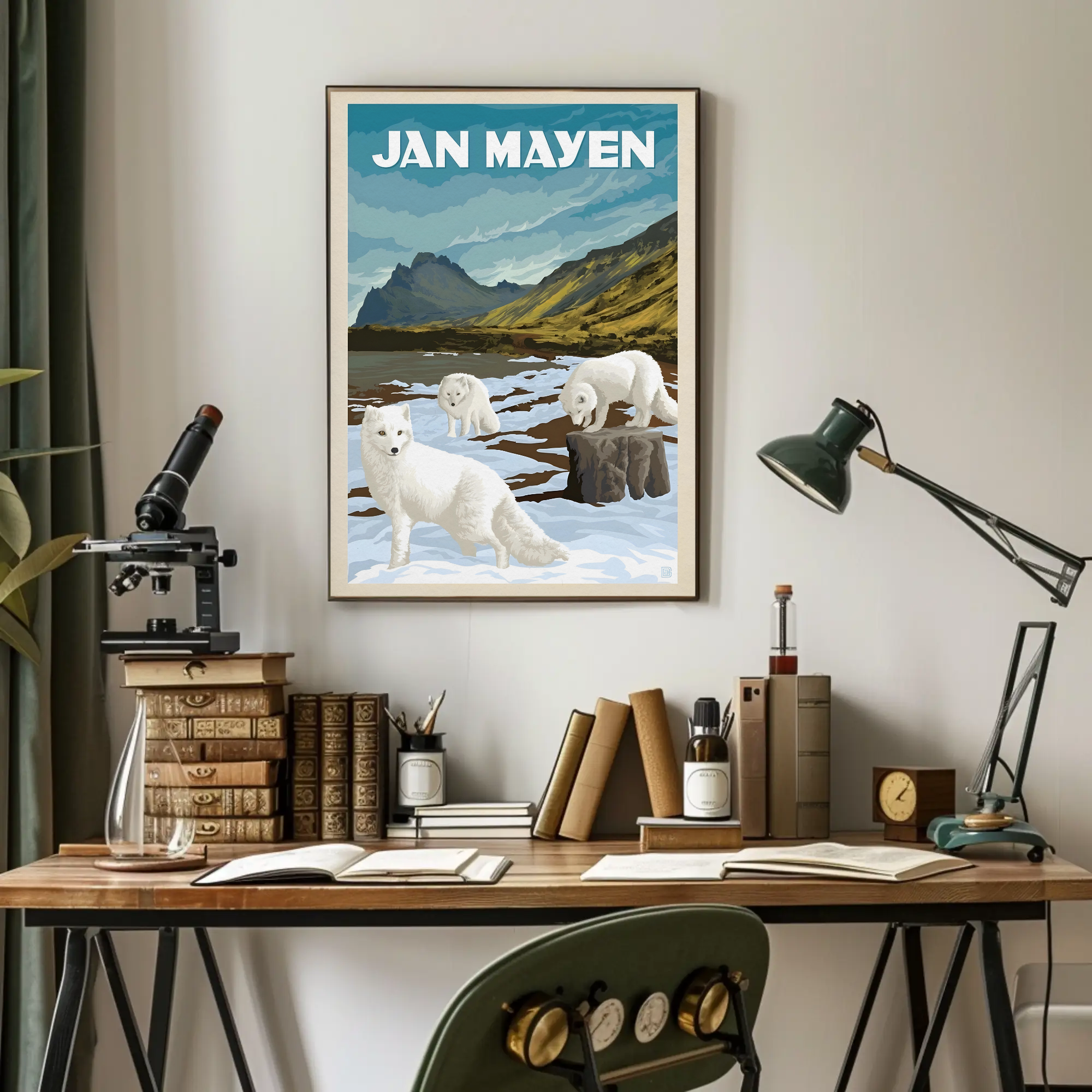 Arctic Foxes in Jan Mayen Vintage Travel Poster PosterGoat