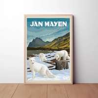 Arctic Foxes in Jan Mayen Vintage Travel Poster PosterGoat
