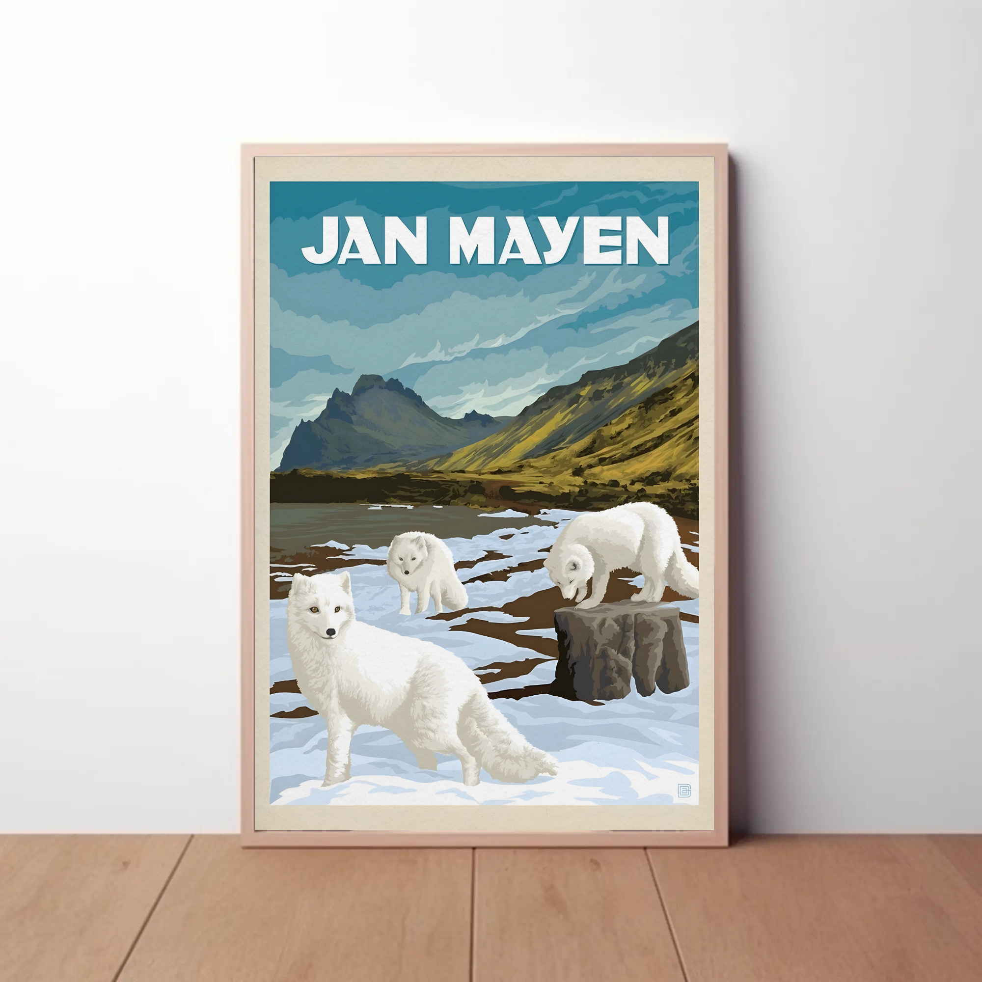 Arctic Foxes in Jan Mayen Vintage Travel Poster PosterGoat