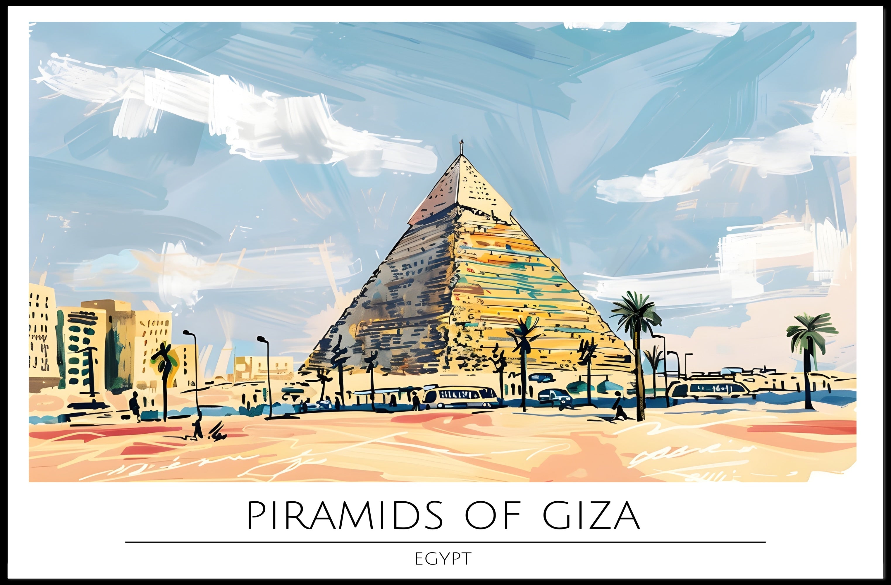 Artistic Depiction of the Pyramids of Giza Poster PosterGoat