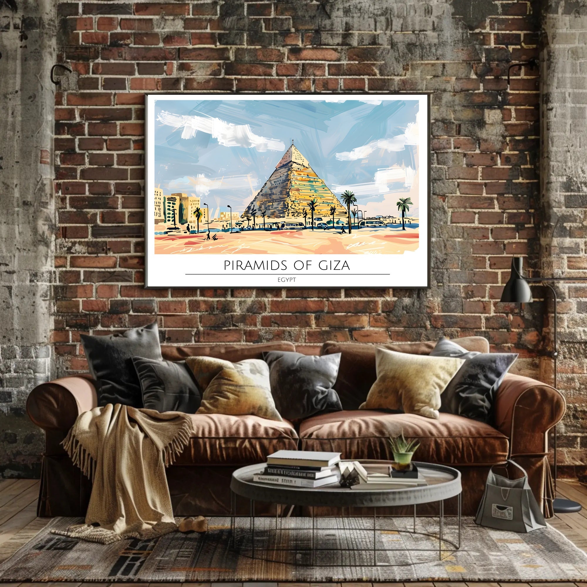 Artistic Depiction of the Pyramids of Giza Poster PosterGoat
