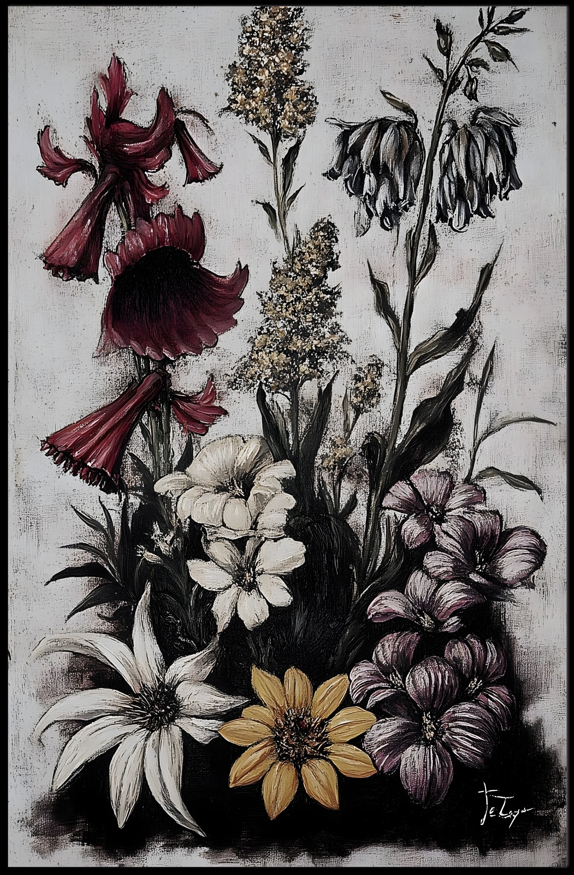 Artistic Floral Symphony in a Vintage Painted Style Poster PosterGoat