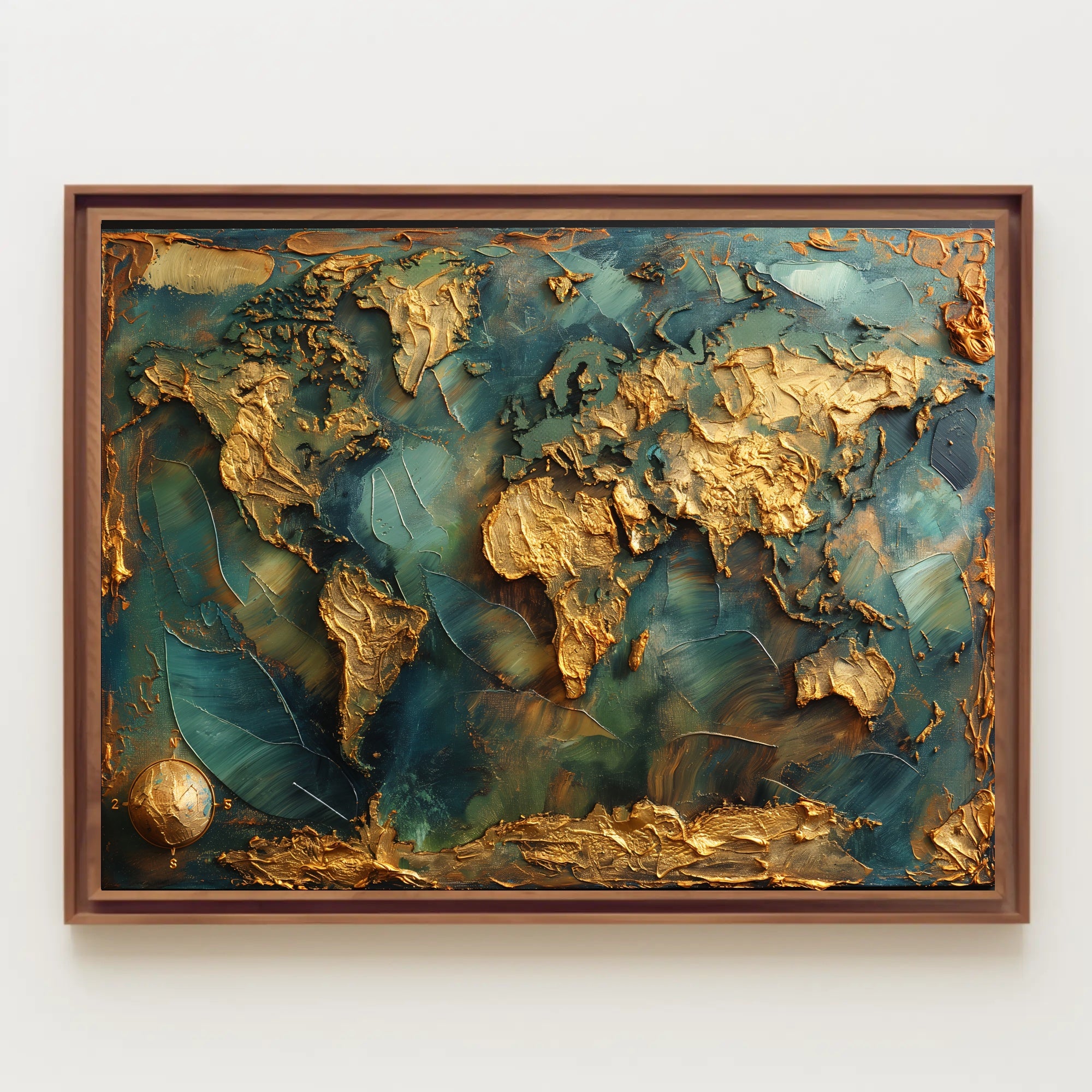 Artistic Gold World Map on Blue Abstract or Artistic Poster PosterGoat