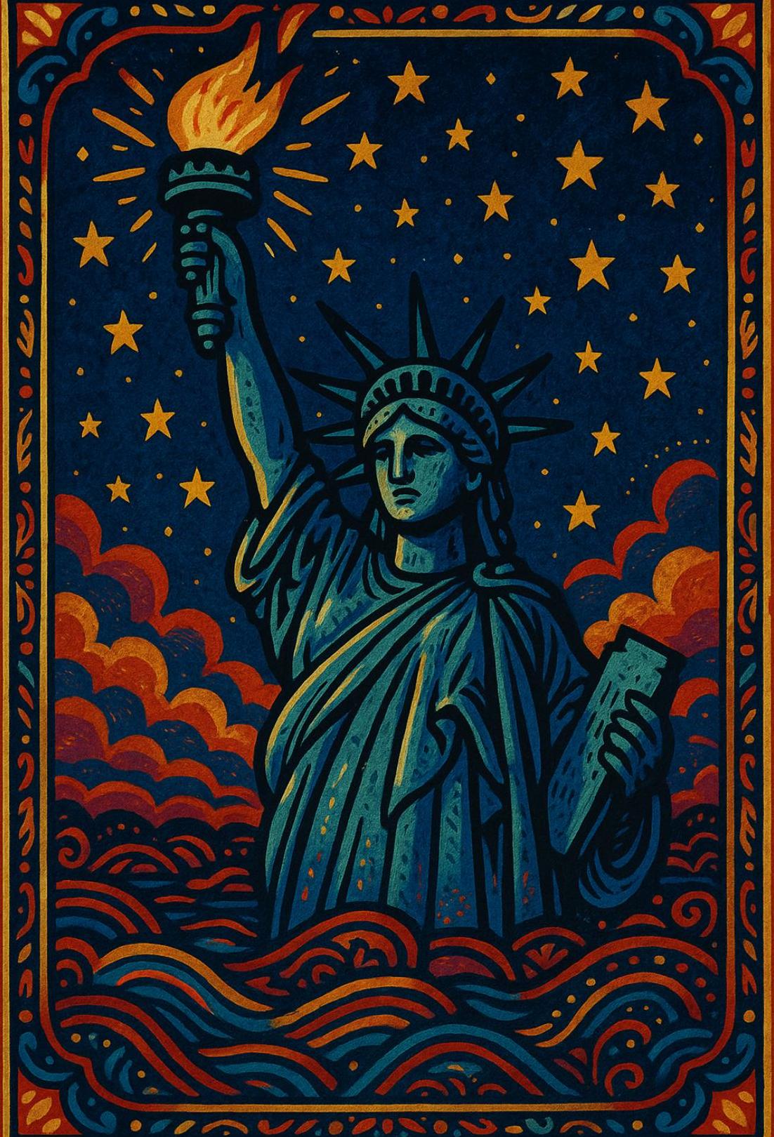 Artistic Statue of Liberty Starry Night Cultural Heritage Poster PosterGoat
