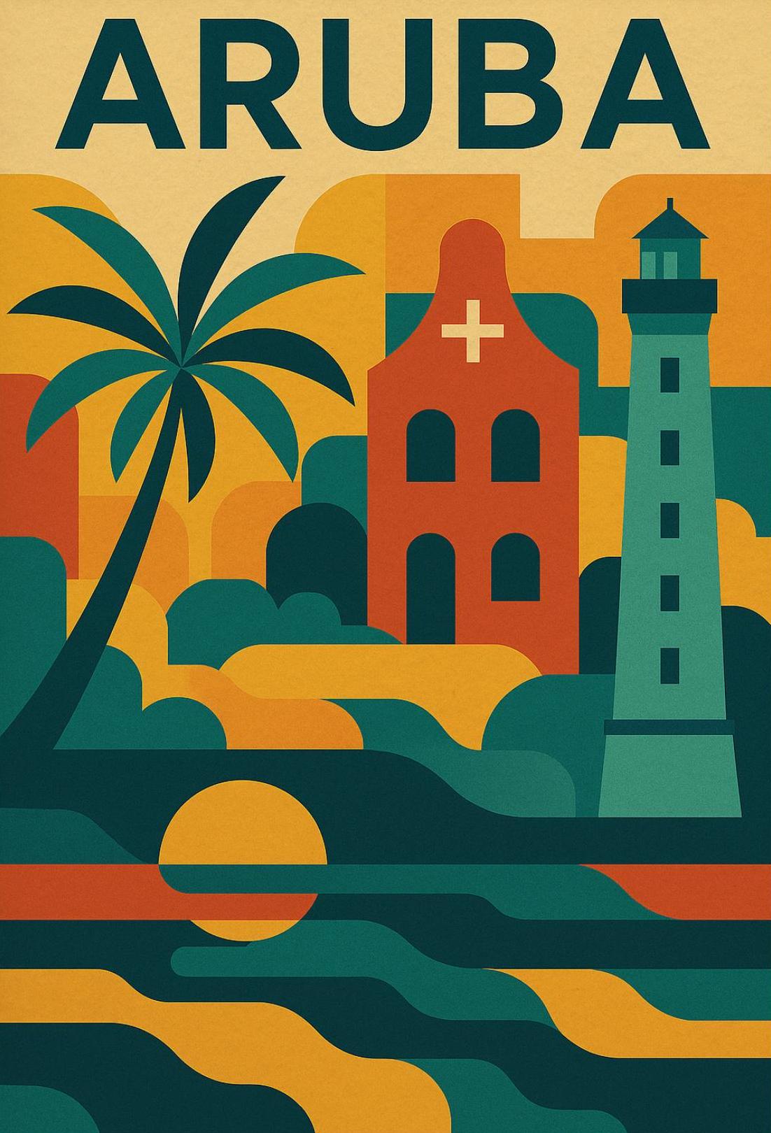 Aruba Adventure in Vibrant Retro Travel Poster PosterGoat