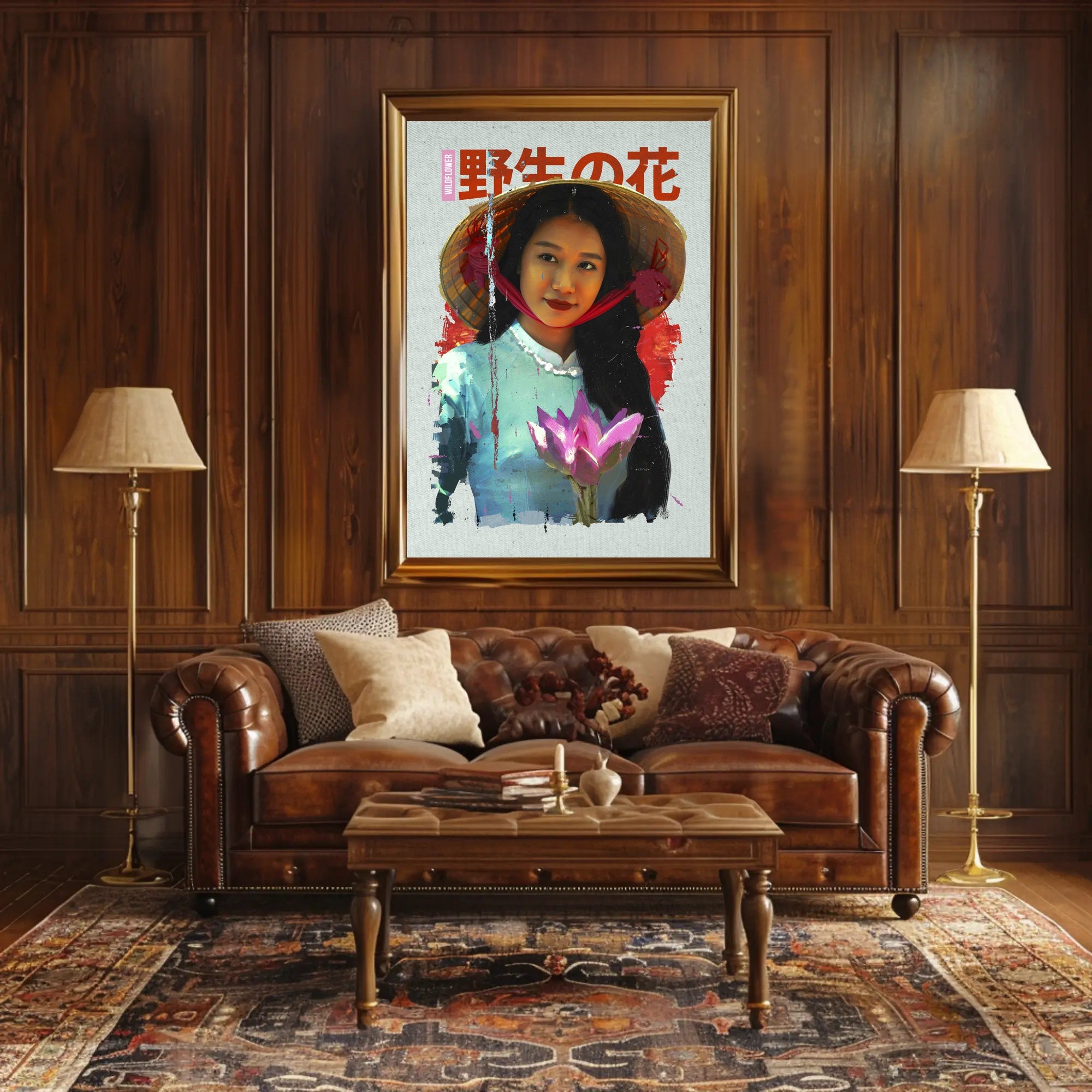 Asian Serenity: Lotus and Traditional Attire Cultural Poster PosterGoat