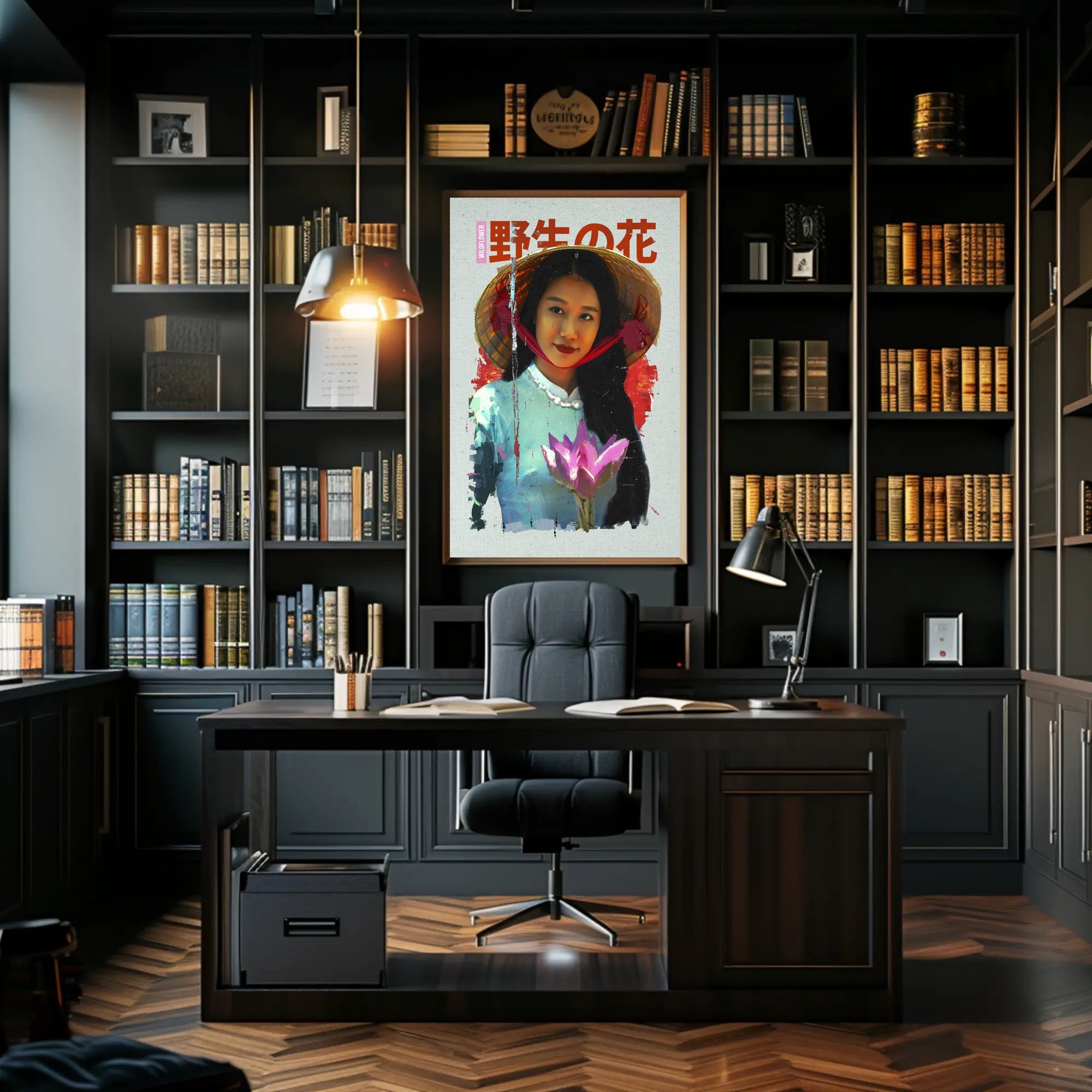 Asian Serenity: Lotus and Traditional Attire Cultural Poster PosterGoat