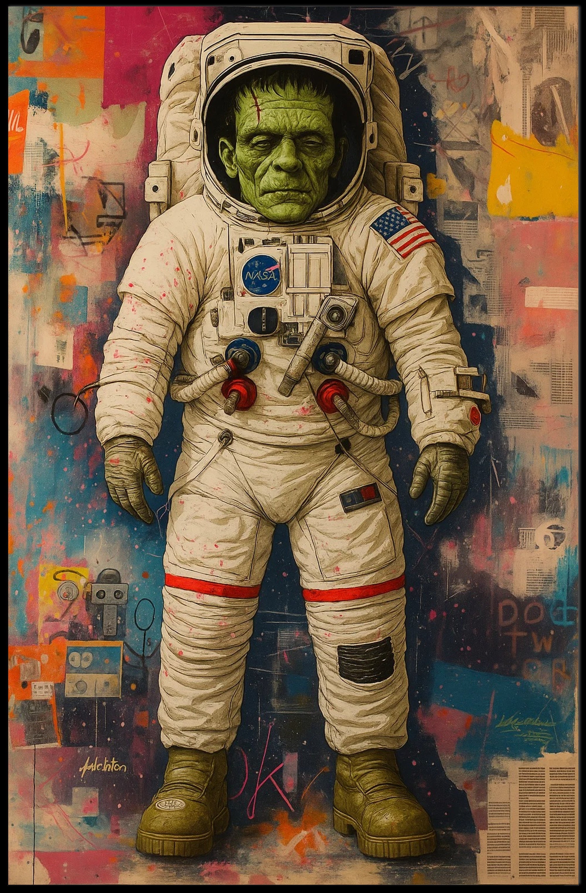 Astronaut Frankenstein Space Adventure Futuristic Sci-Fi Poster PosterGoat