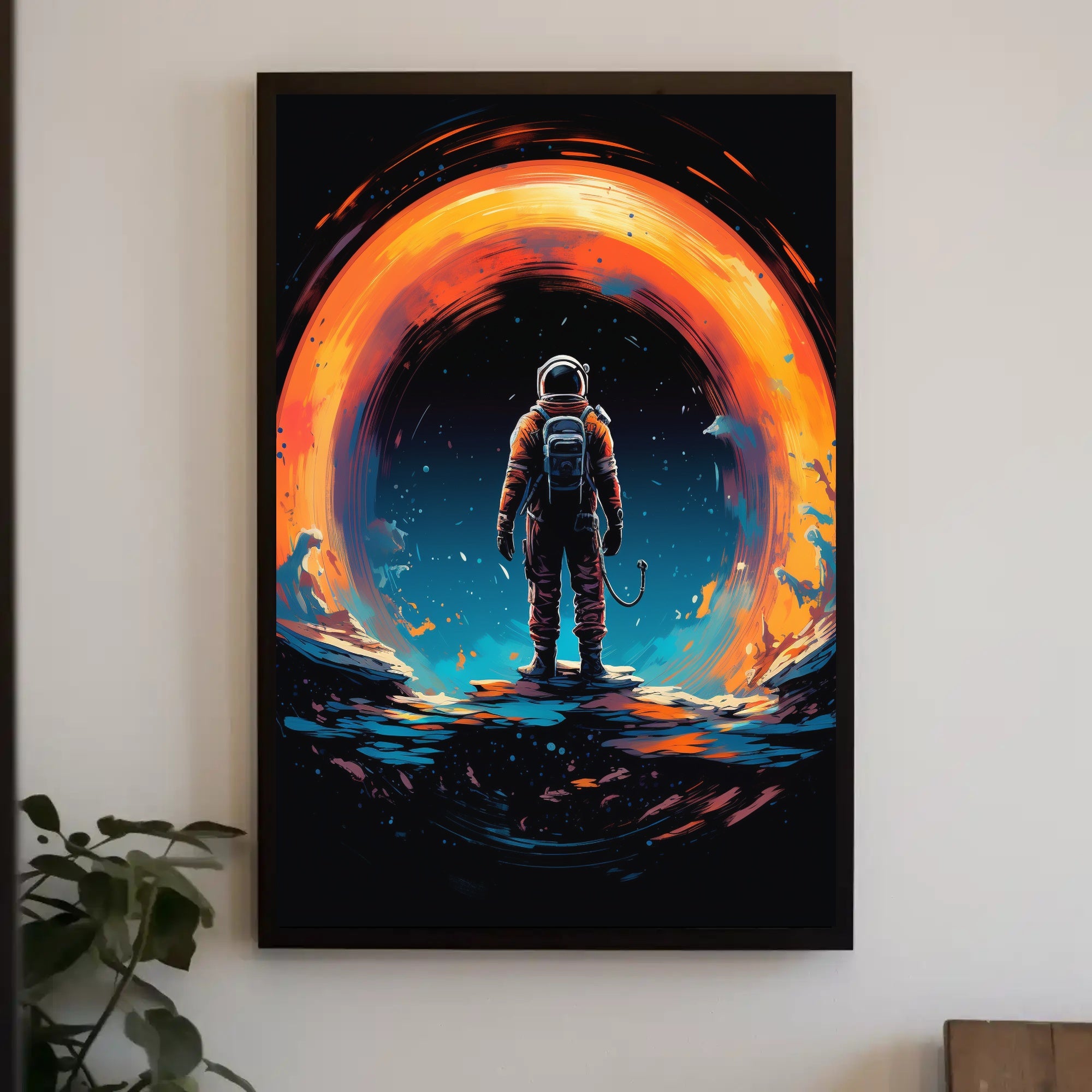 Astronaut Gazing at Cosmic Phenomenon Futuristic Sci-Fi Poster PosterGoat