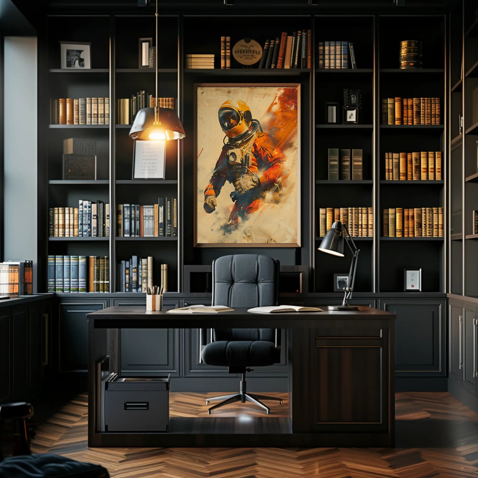 Astronaut in motion: vibrant adventure futuristic sci-fi poster PosterGoat